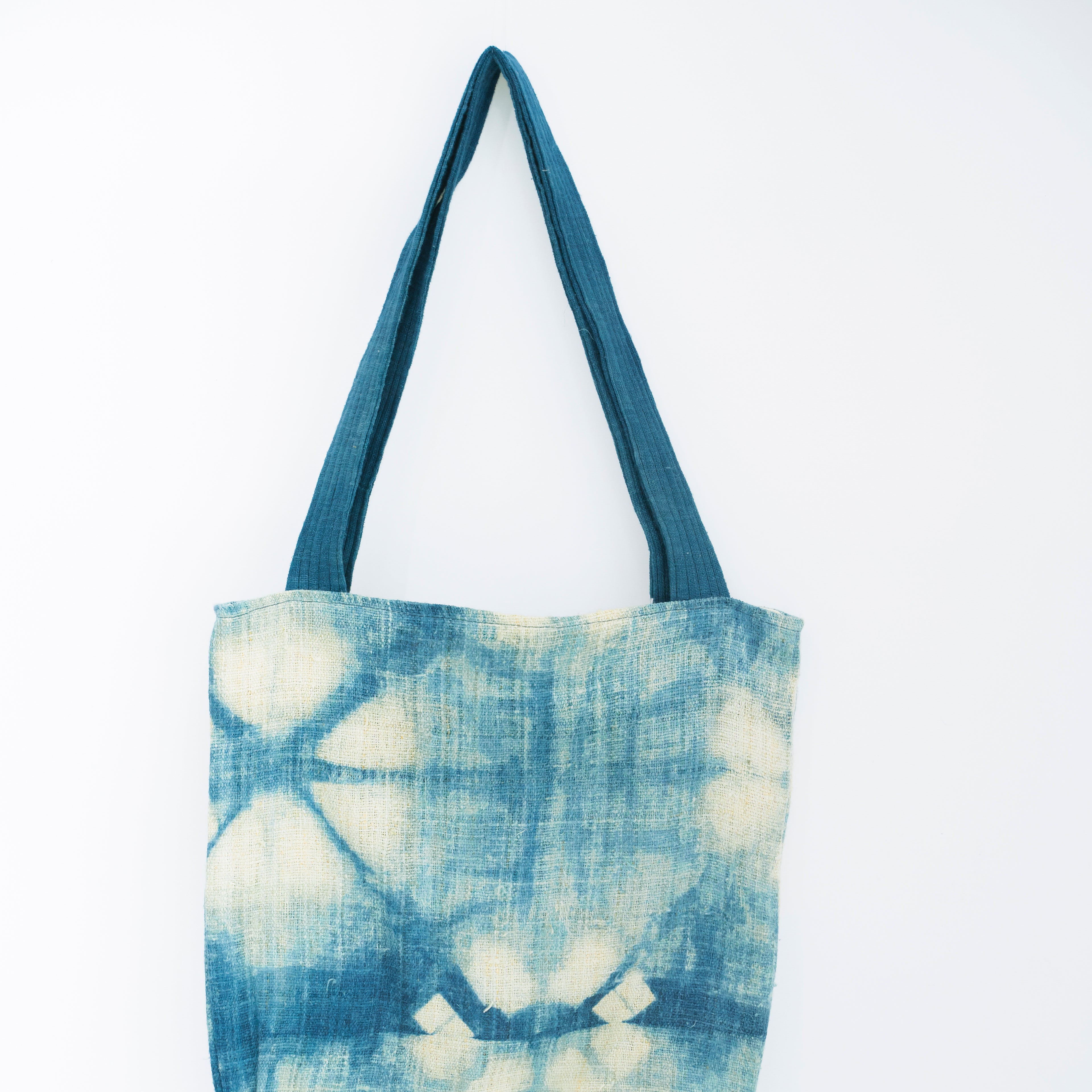 Indigo Bloom Hmong Tote Bag - Hand-Dyed Batik Brocade - Artisan Hill Tribe Shoulder Bag