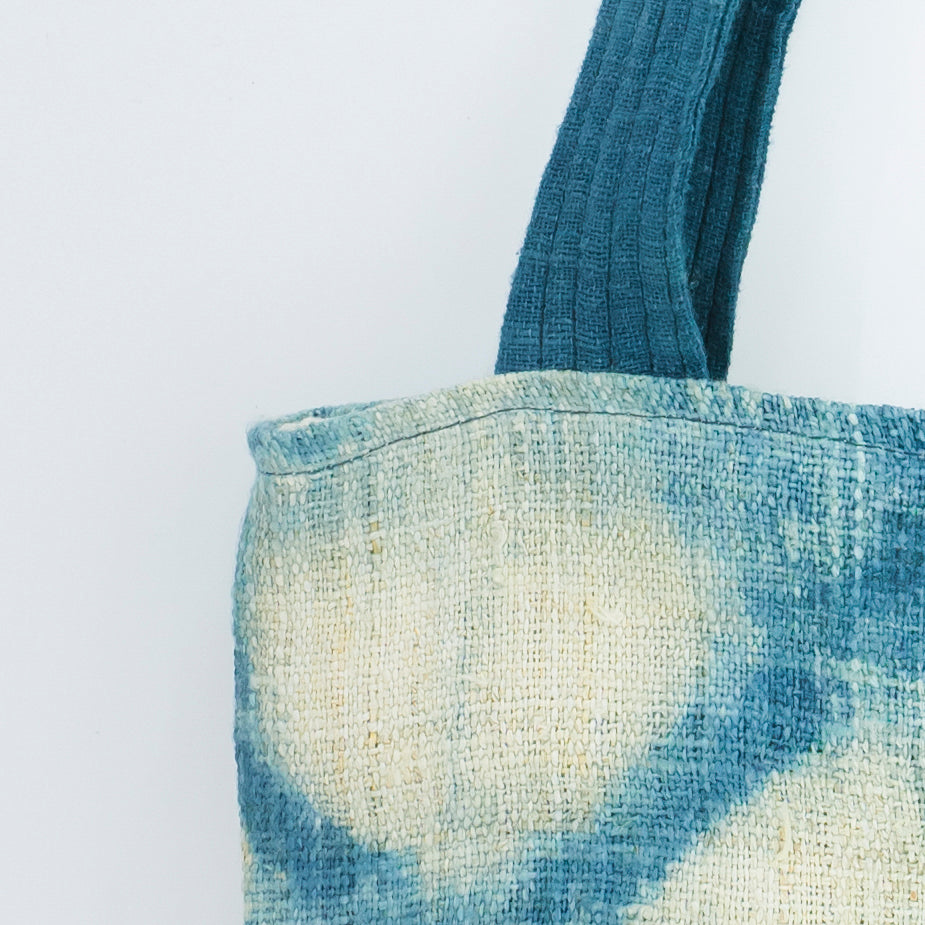 Indigo Bloom Hmong Tote Bag - Hand-Dyed Batik Brocade - Artisan Hill Tribe Shoulder Bag