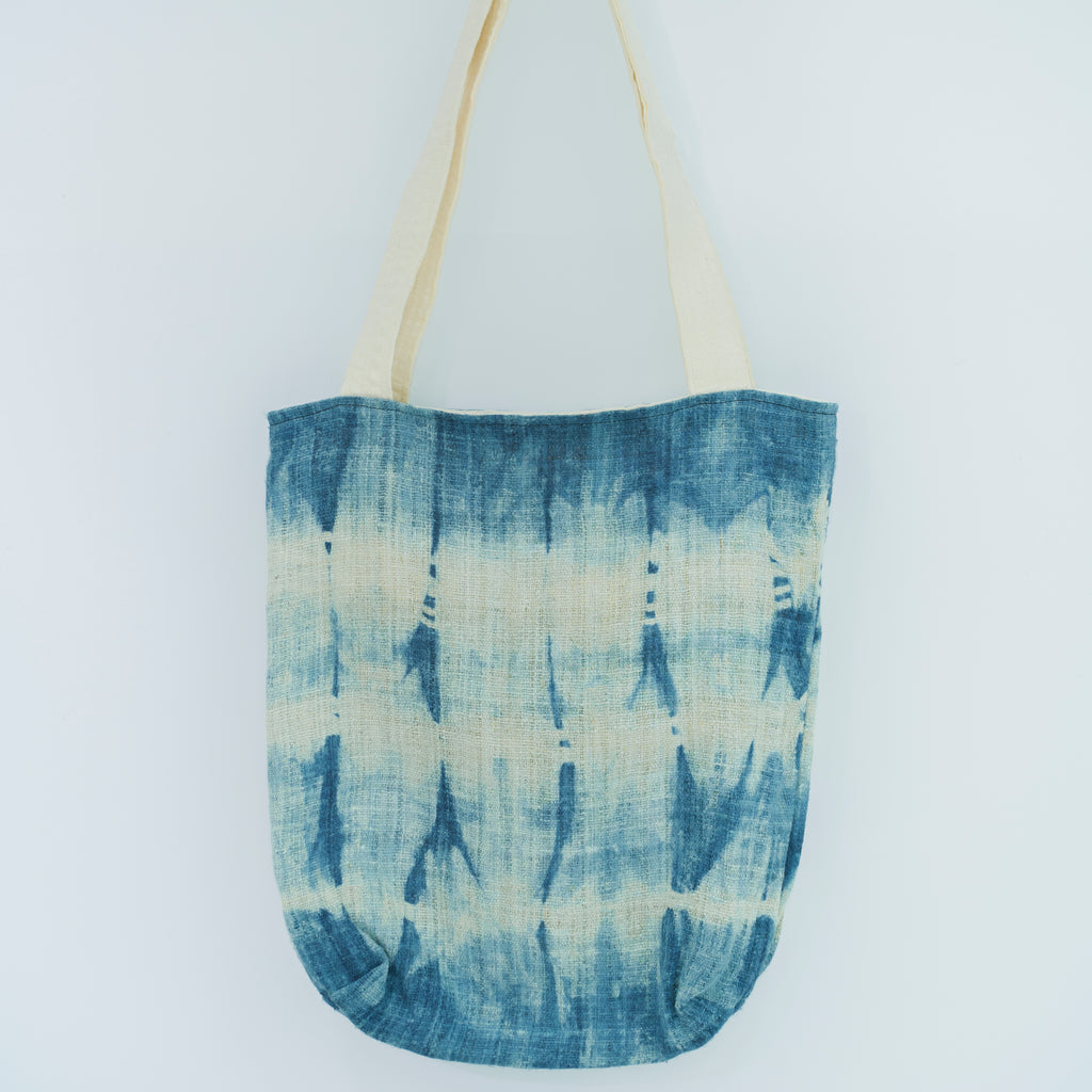 Hmong Mountain Peak Tote Bag - Hand-Dyed Indigo Brocade - One-of-a-Kind Hill Tribe Artisan Shoulder Bag