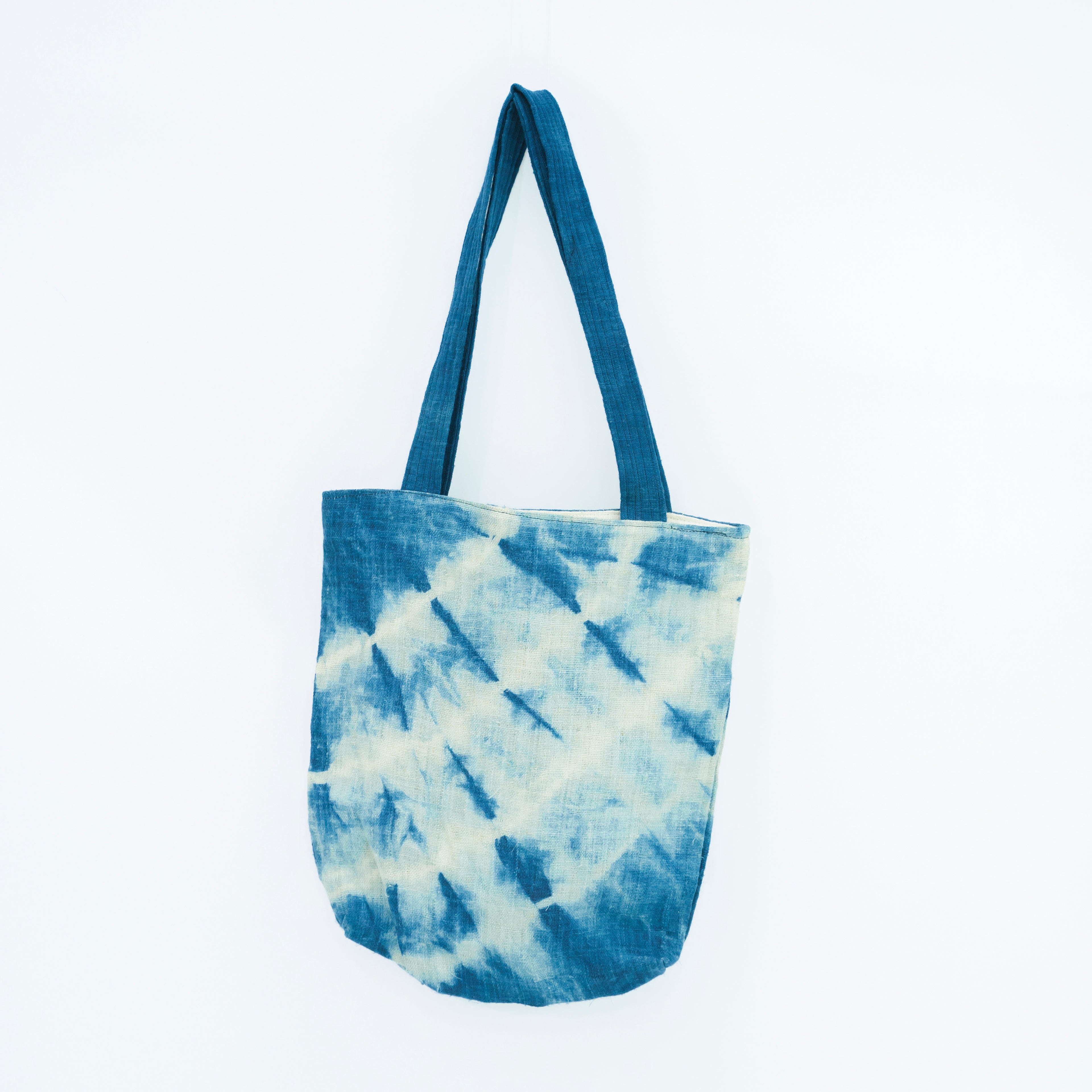 Hmong Indigo Stripe Tote Bag - Hand-Dyed Flow Pattern Brocade - Traditional Hill Tribe Artisan Shoulder Bag