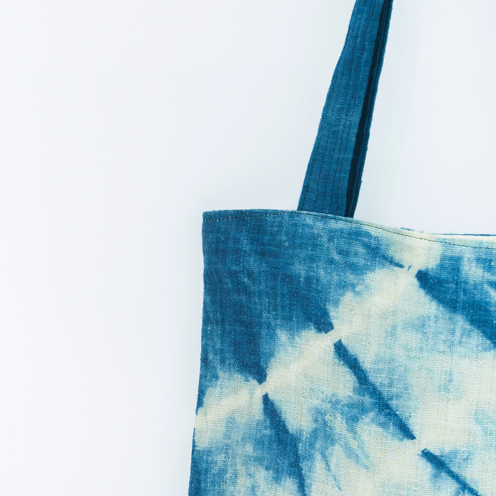 Hmong Indigo Stripe Tote Bag - Hand-Dyed Flow Pattern Brocade - Traditional Hill Tribe Artisan Shoulder Bag
