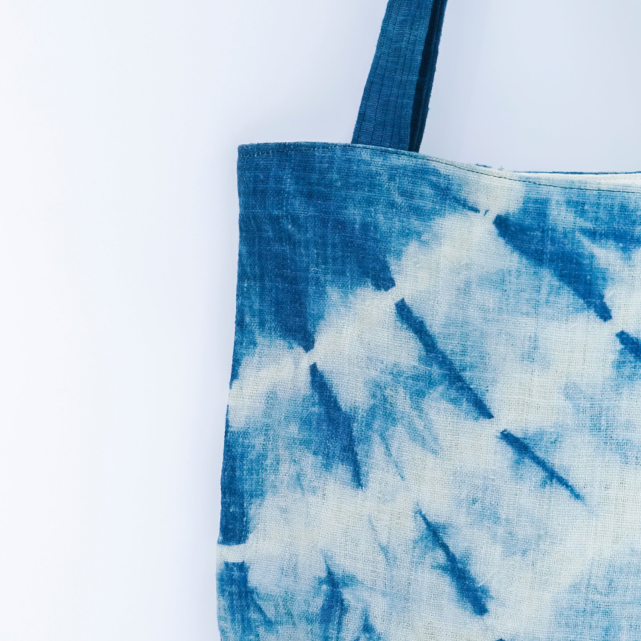 Hmong Indigo Stripe Tote Bag - Hand-Dyed Flow Pattern Brocade - Traditional Hill Tribe Artisan Shoulder Bag