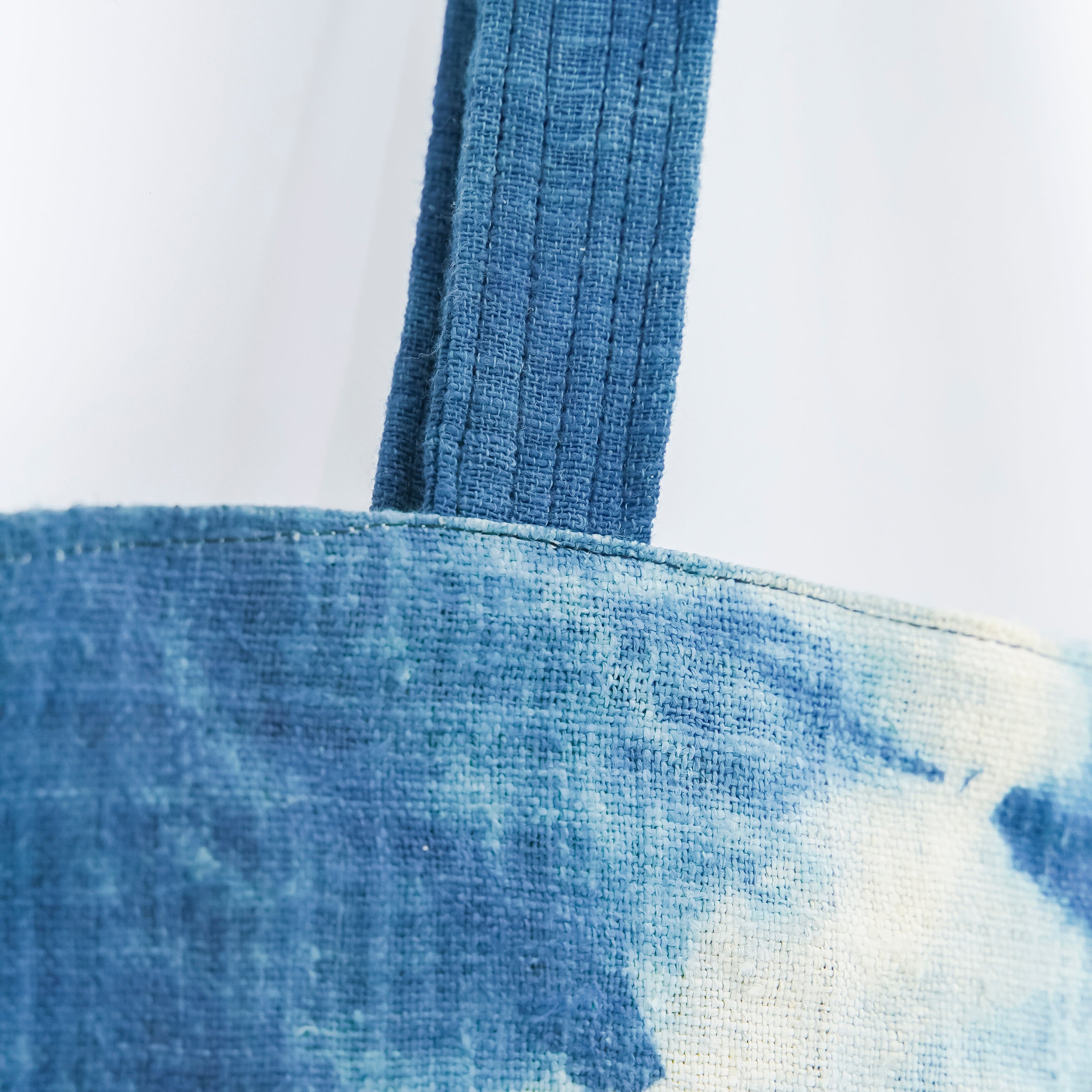 Hmong Indigo Stripe Tote Bag - Hand-Dyed Flow Pattern Brocade - Traditional Hill Tribe Artisan Shoulder Bag