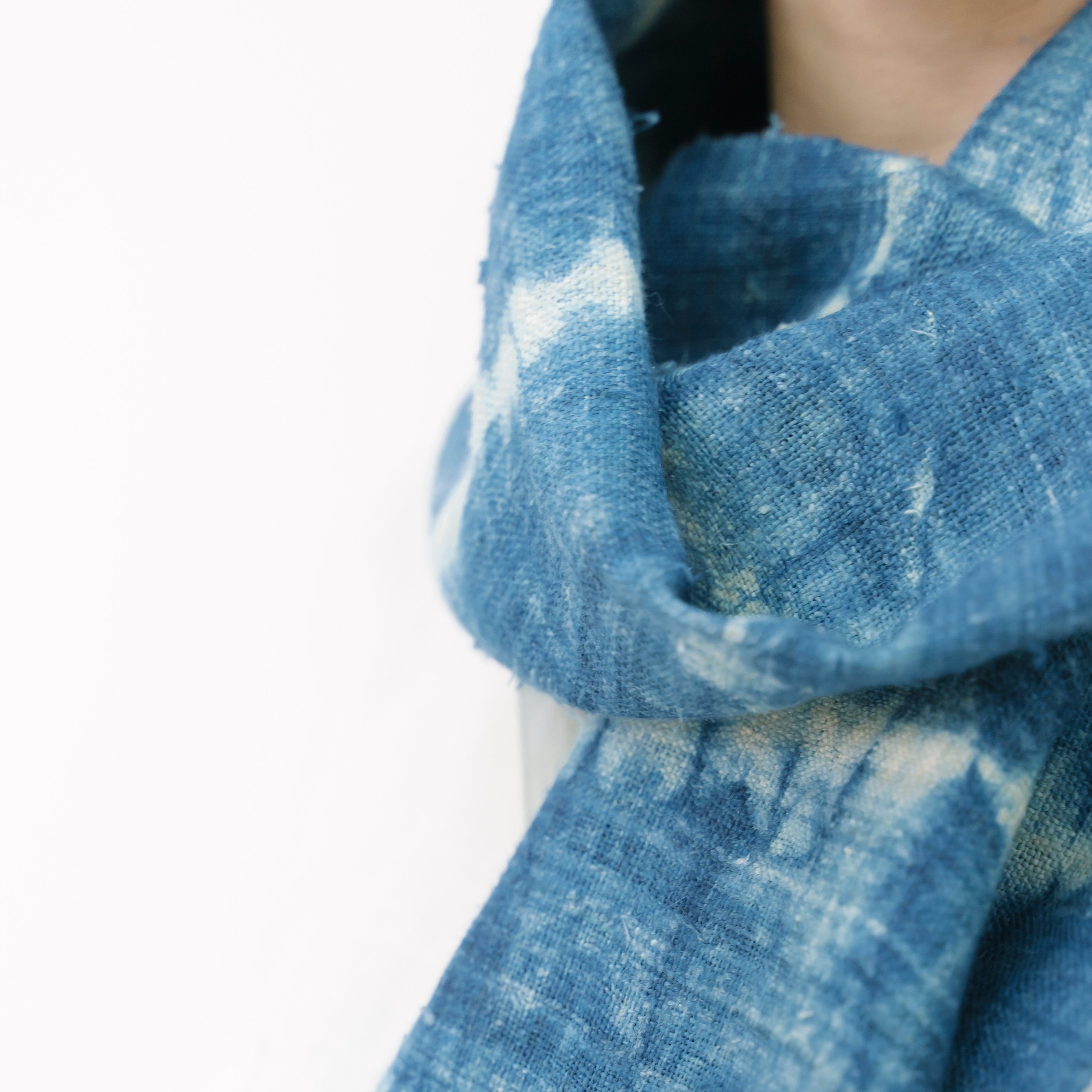 Hmong Wave Pattern Indigo Scarf - Hand-Dyed Brocade Shawl - One-of-a-Kind Hill Tribe Artisan Wrap