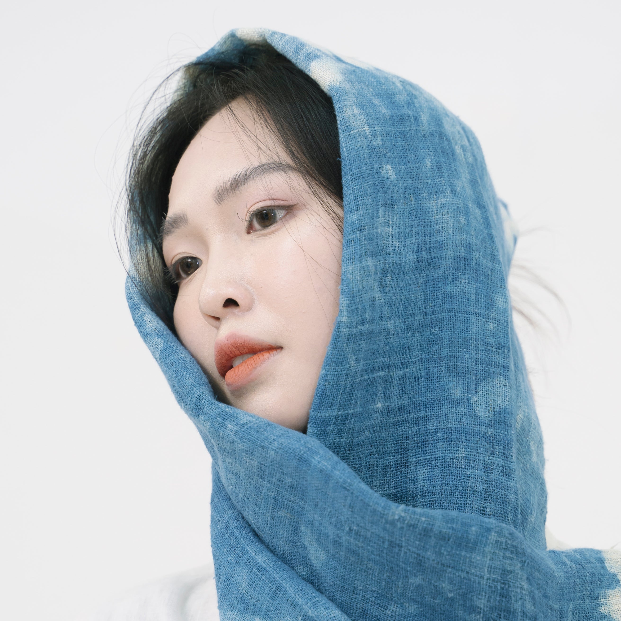 Hmong Free-Form Splash Indigo Scarf - Hand-Dyed Natural Fiber Brocade Shawl - One-of-a-Kind Hill Tribe Artisan Wrap