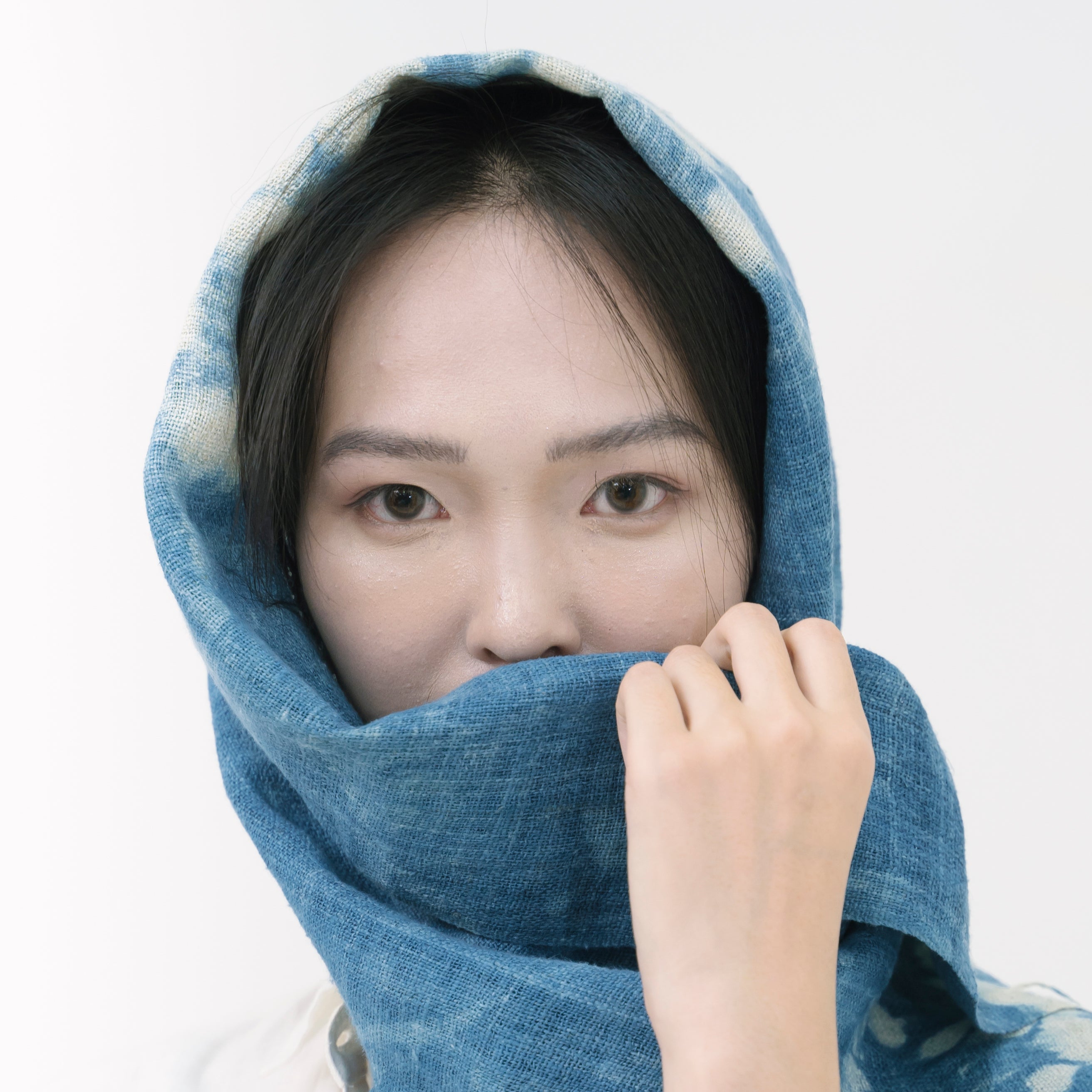 Hmong Free-Form Splash Indigo Scarf - Hand-Dyed Natural Fiber Brocade Shawl - One-of-a-Kind Hill Tribe Artisan Wrap