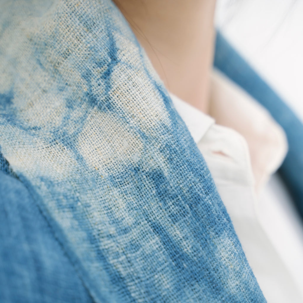 Hmong Free-Form Splash Indigo Scarf - Hand-Dyed Natural Fiber Brocade Shawl - One-of-a-Kind Hill Tribe Artisan Wrap