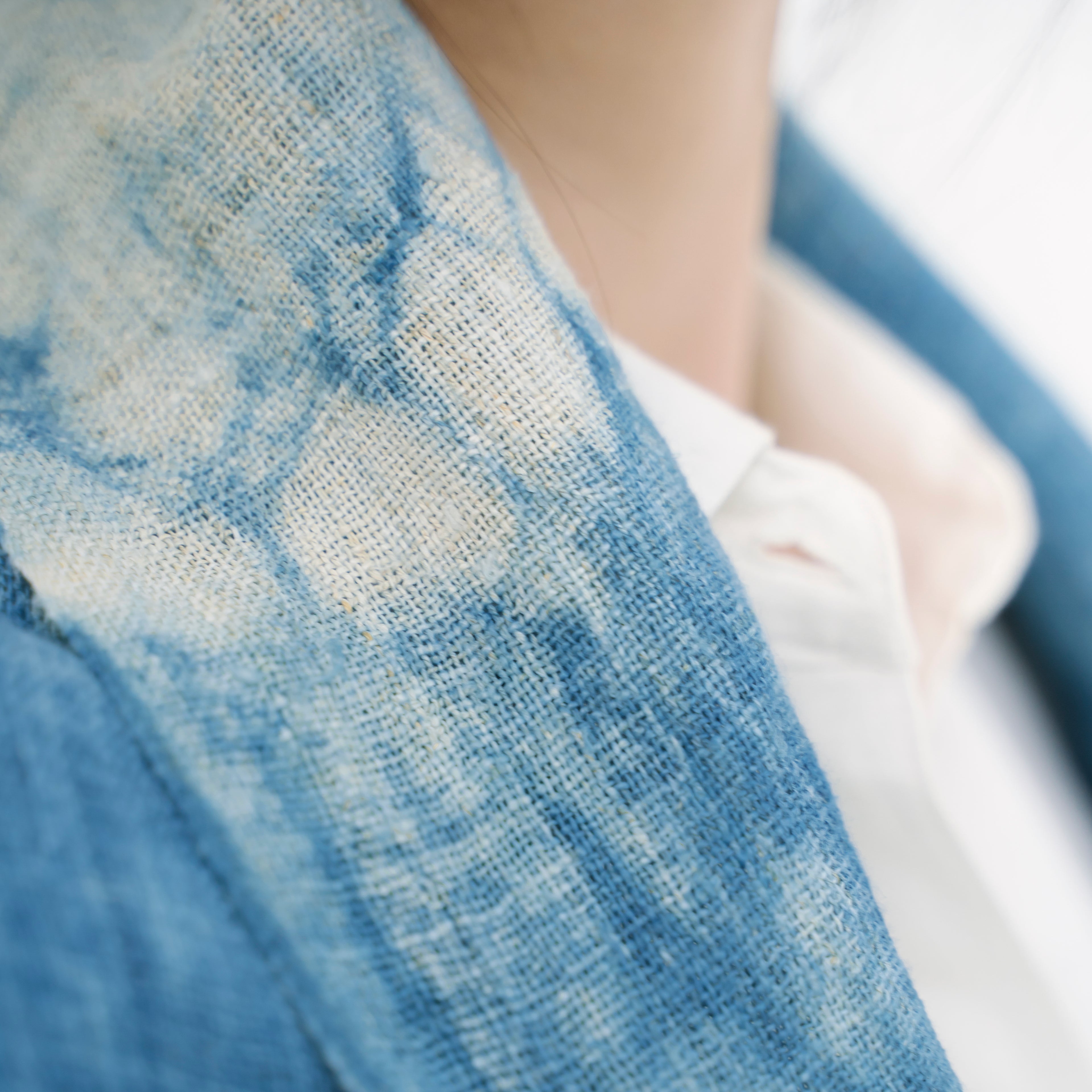 Hmong Free-Form Splash Indigo Scarf - Hand-Dyed Natural Fiber Brocade Shawl - One-of-a-Kind Hill Tribe Artisan Wrap
