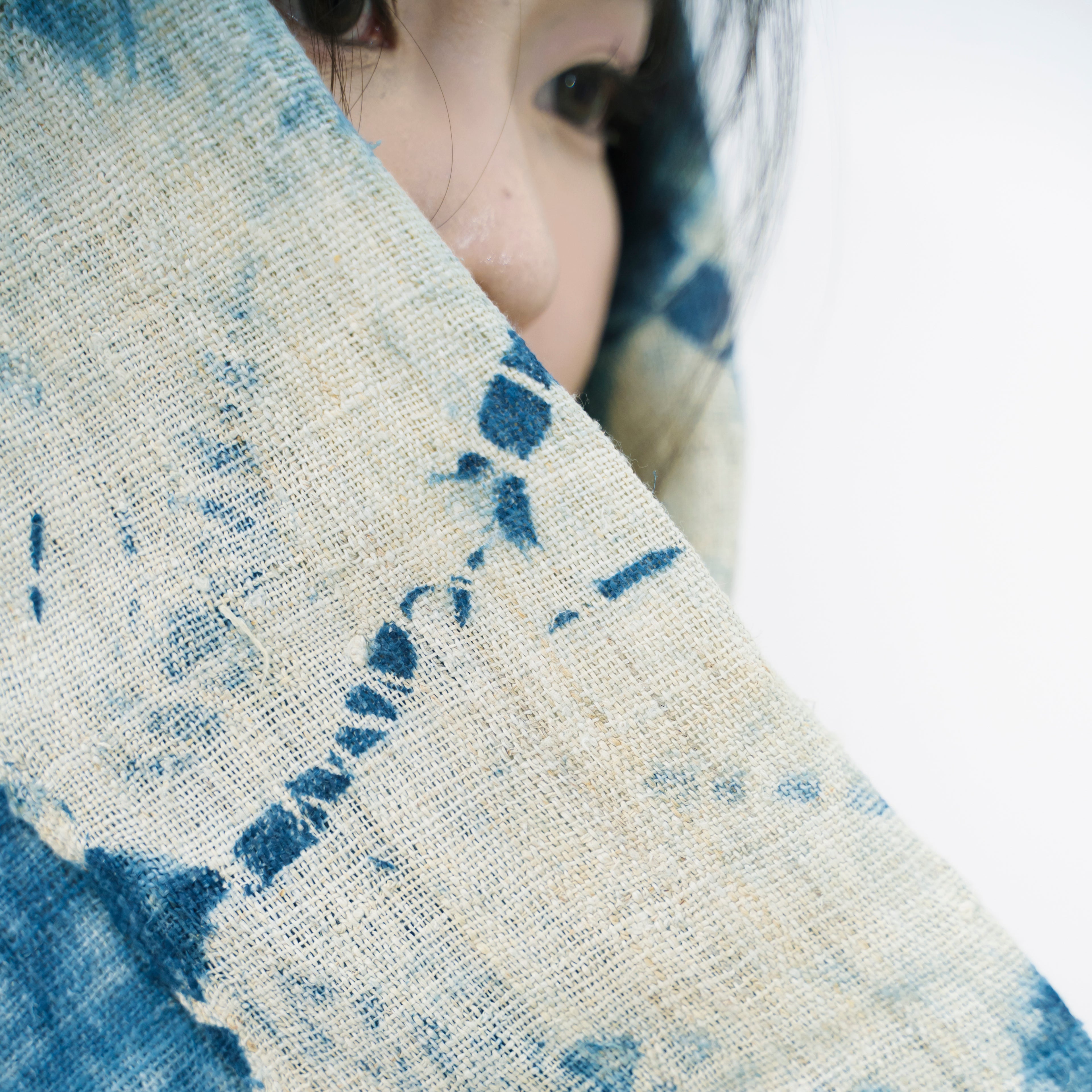 Hmong Sunburst Tie-Dye Indigo Scarf - Hand-Dyed Natural Brocade Shawl - One-of-a-Kind Hill Tribe Artisan Wrap