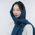 Hmong Solid Indigo Natural Linen Scarf - Hand-Dyed Minimalist Brocade Shawl - Hill Tribe Artisan Wrap