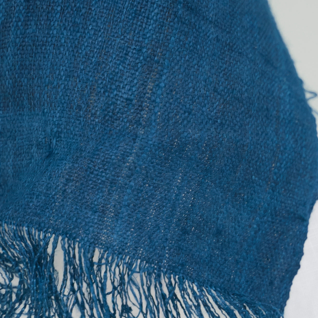Hmong Solid Indigo Natural Linen Scarf - Hand-Dyed Minimalist Brocade Shawl - Hill Tribe Artisan Wrap