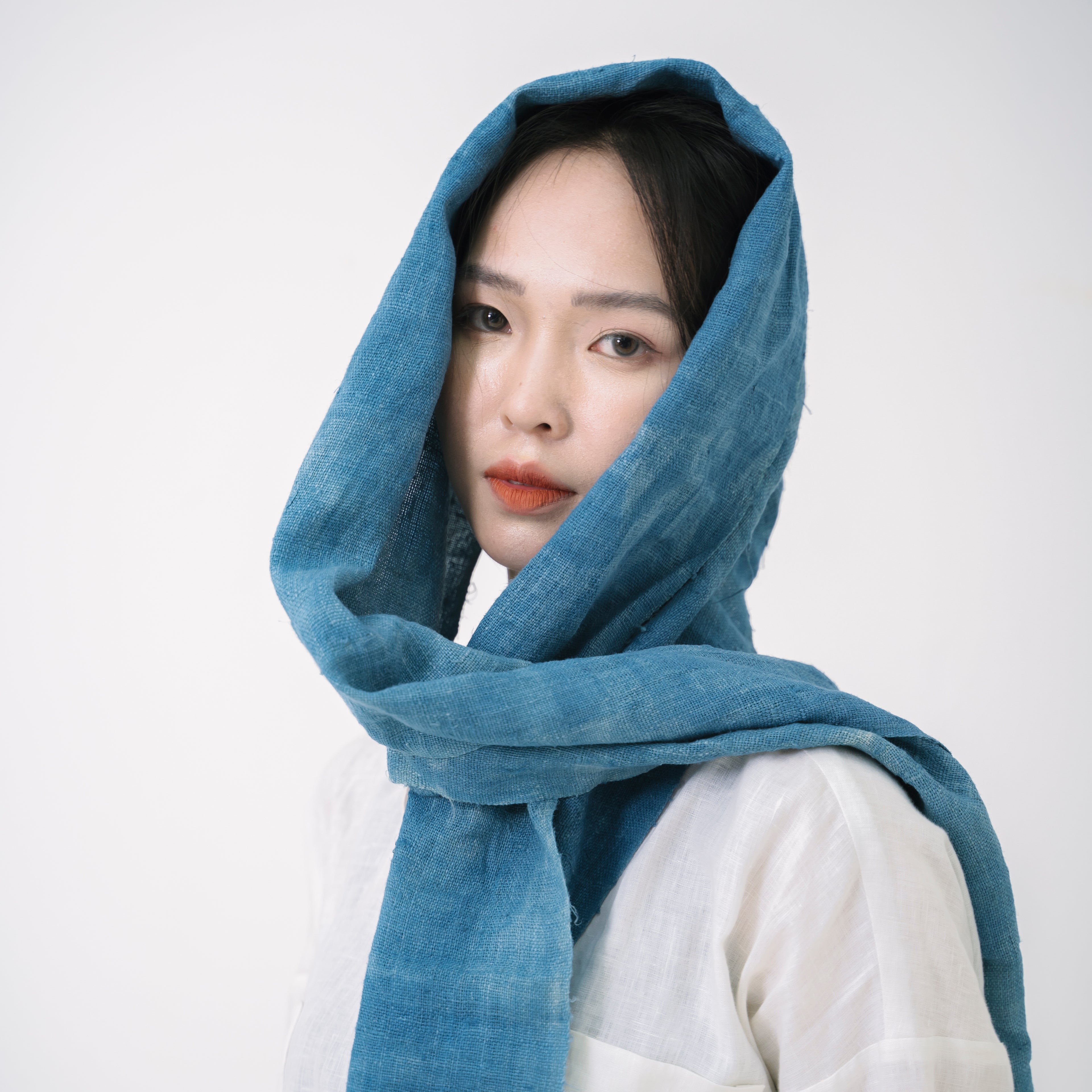 Hmong Marble Pattern Indigo Scarf - Subtle Hand-Dyed Natural Brocade Shawl - Hill Tribe Artisan Lightweight Wrap