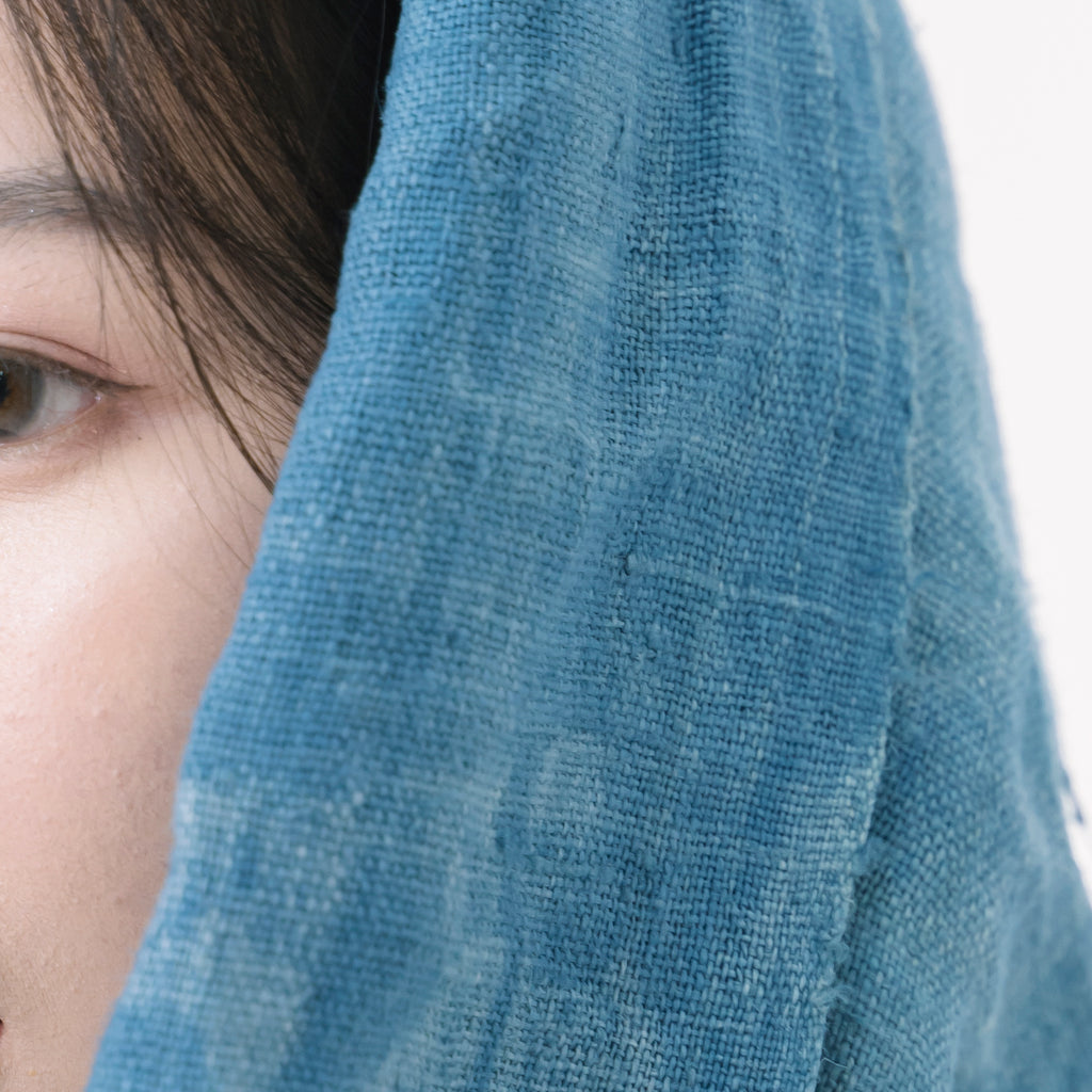Hmong Marble Pattern Indigo Scarf - Subtle Hand-Dyed Natural Brocade Shawl - Hill Tribe Artisan Lightweight Wrap