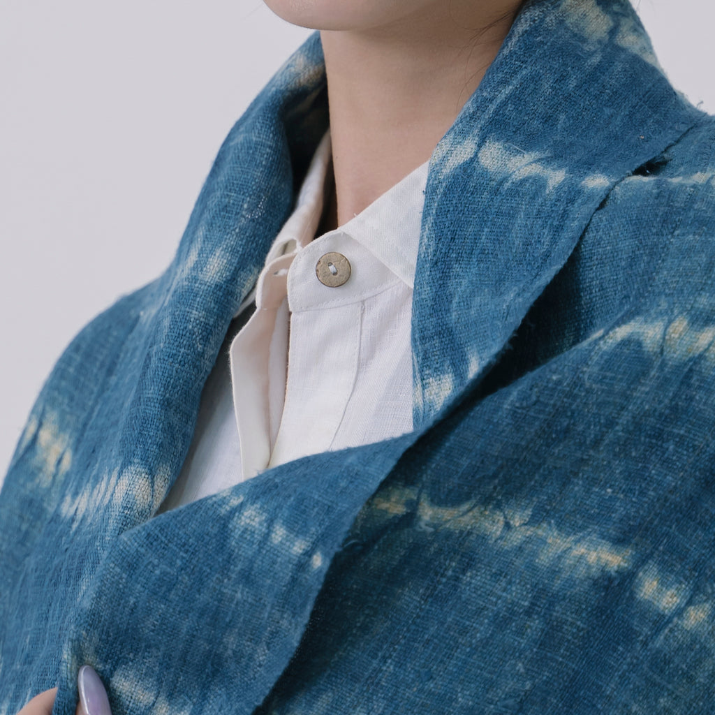 Hmong Horizontal Stripe Indigo Linen Scarf - Hand-Dyed Ethnic Brocade Shawl - Hill Tribe Artisan Wrap