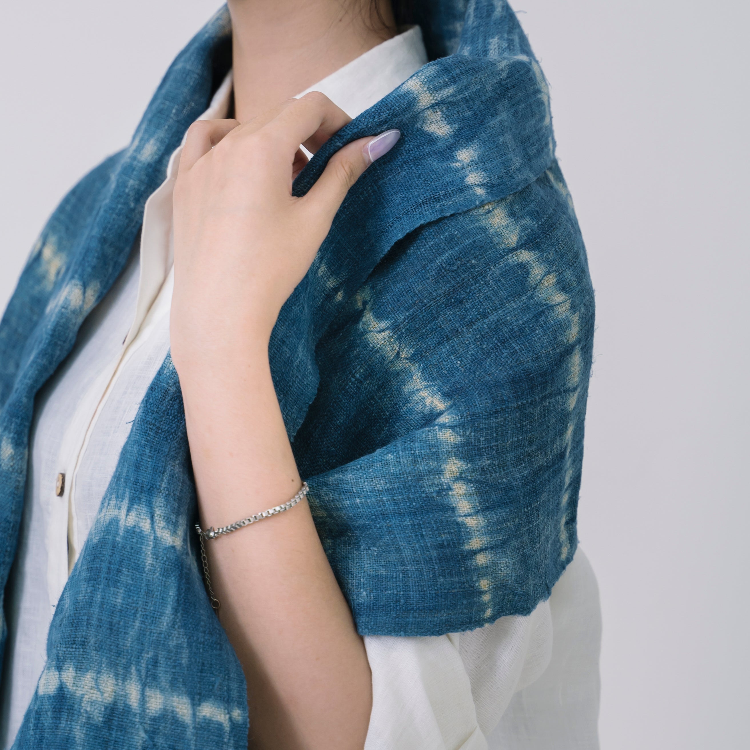 Hmong Horizontal Stripe Indigo Linen Scarf - Hand-Dyed Ethnic Brocade Shawl - Hill Tribe Artisan Wrap