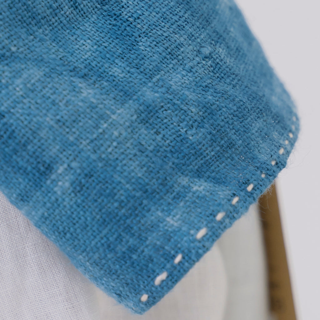 Hmong Grid & Marble Indigo Scarf - Hand-Dyed Dual Pattern Natural Brocade Shawl - Hill Tribe Artisan Wrap