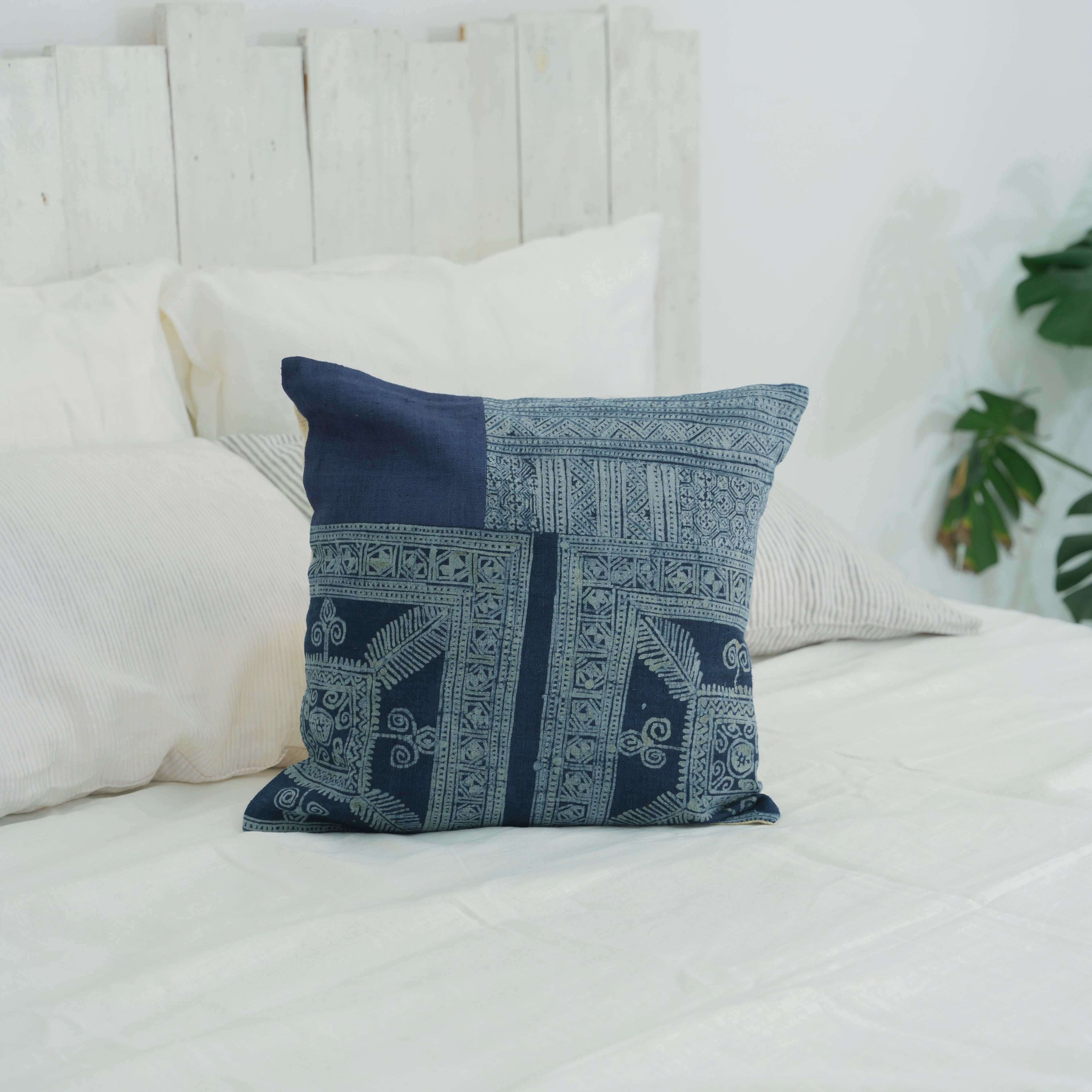 Hmong Patchwork Batik Sofa Pillow Cover - Hand-Drawn Beeswax on Brocade Mosaic - One-of-a-Kind Hill Tribe Artisan Cushion