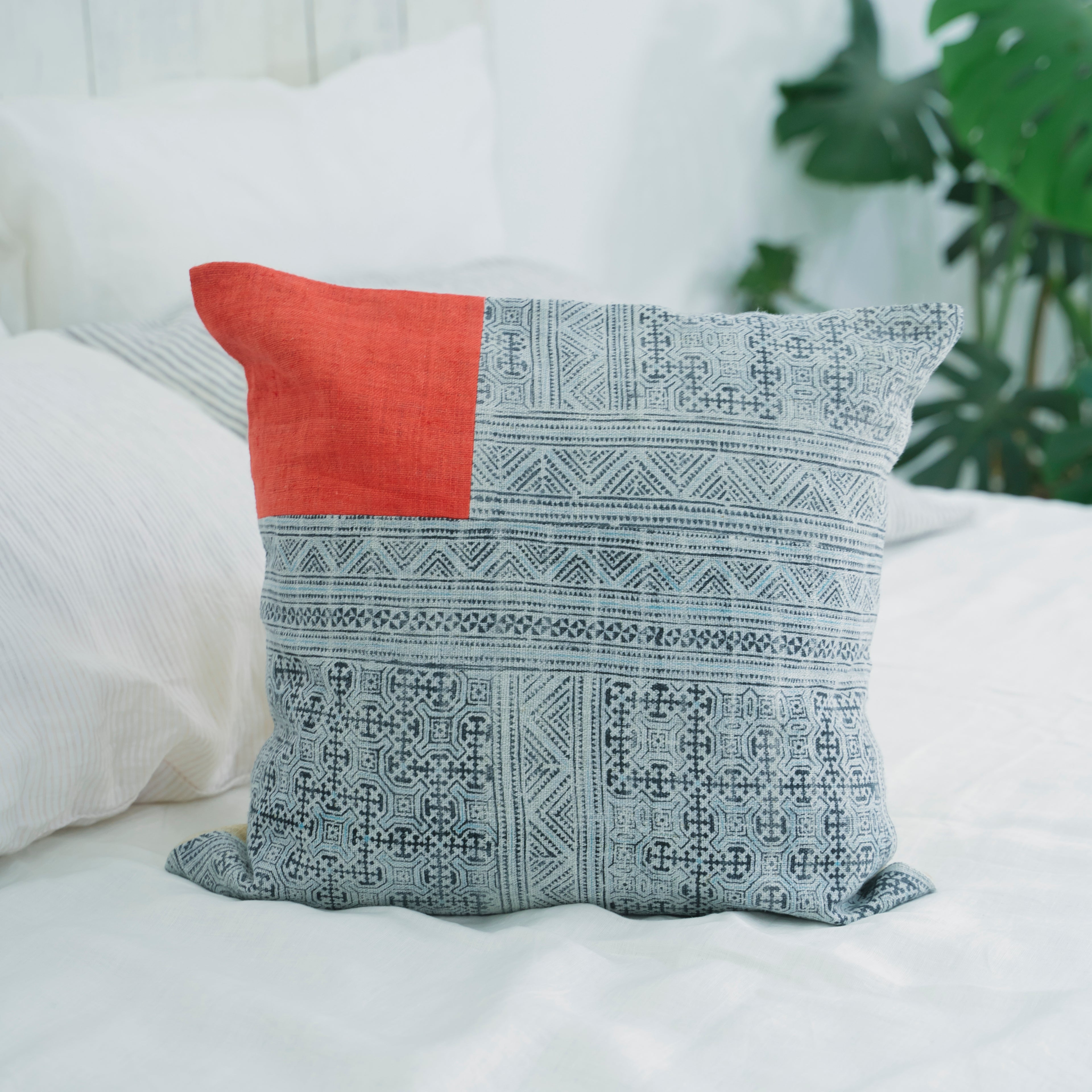 Hmong Red Patchwork Batik Pillow Cover - Hand-Drawn Beeswax Brocade - One-of-a-Kind Hill Tribe Artisan Cushion