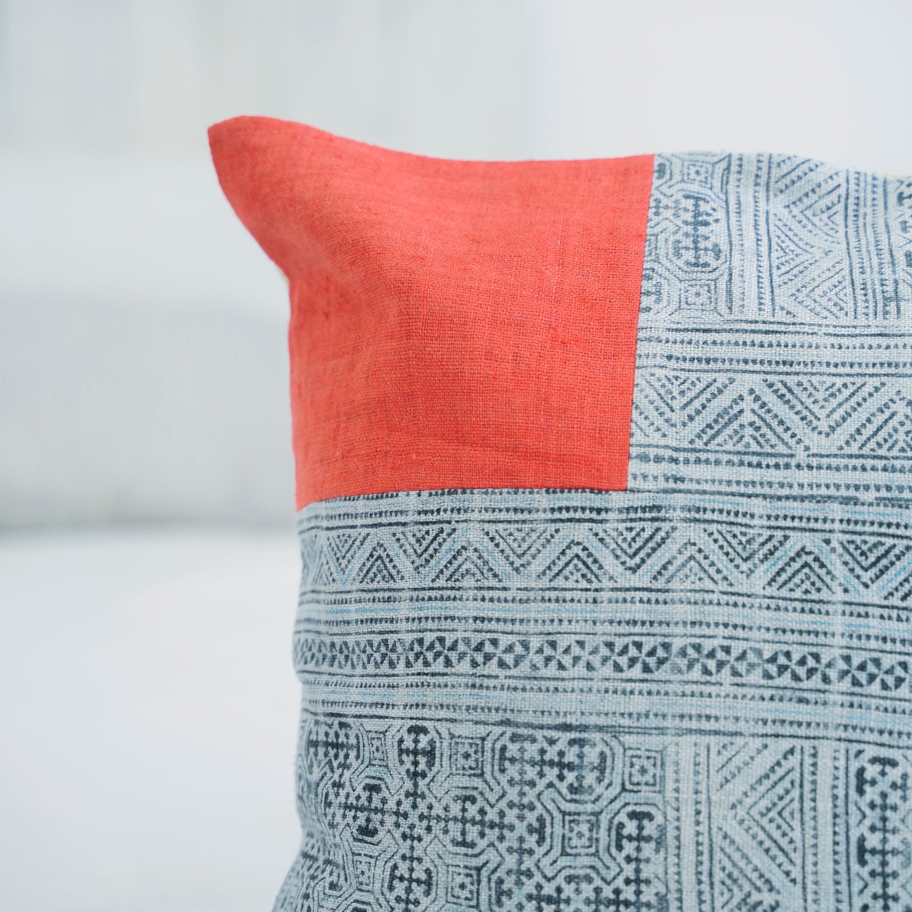 Hmong Red Patchwork Batik Pillow Cover - Hand-Drawn Beeswax Brocade - One-of-a-Kind Hill Tribe Artisan Cushion