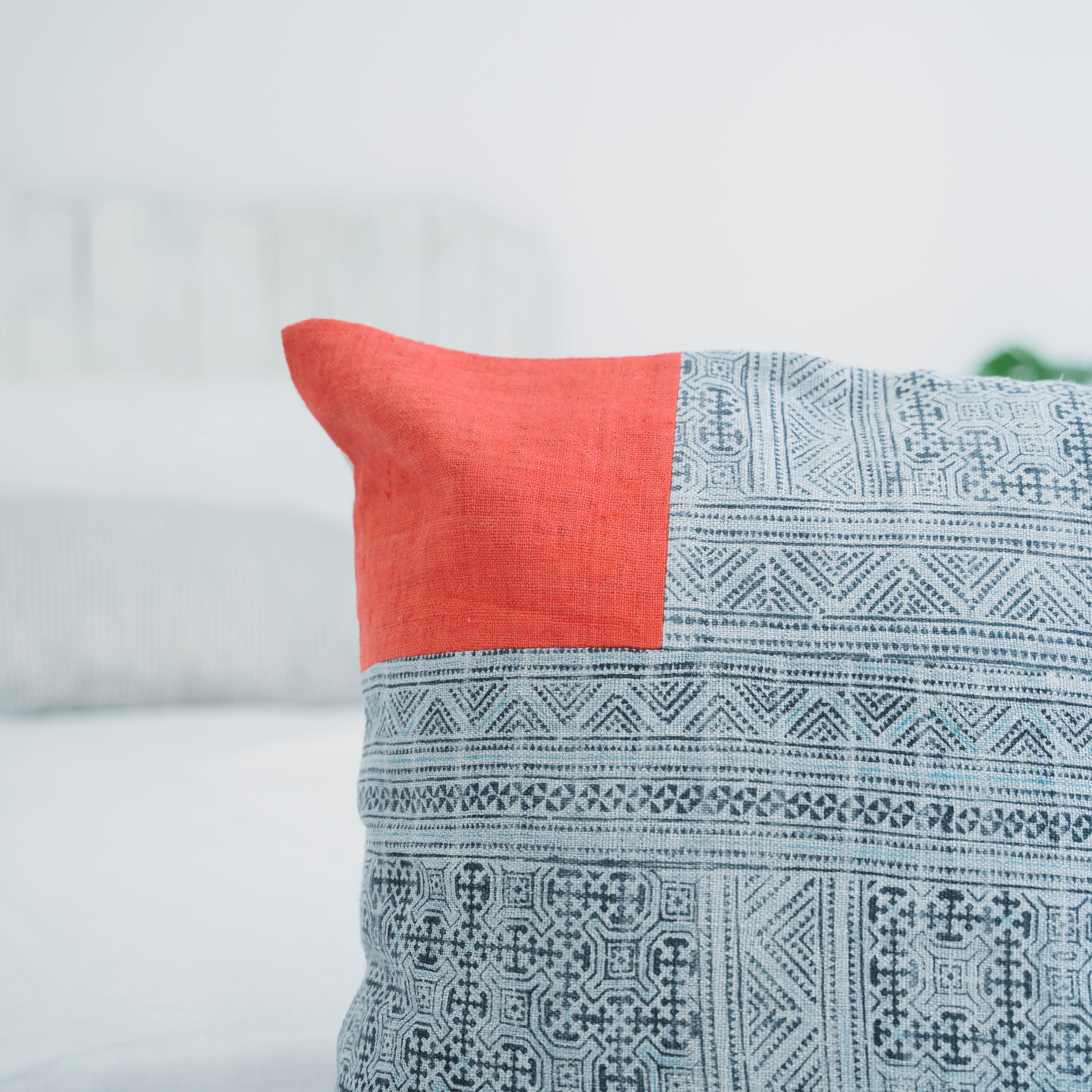 Hmong Red Patchwork Batik Pillow Cover - Hand-Drawn Beeswax Brocade - One-of-a-Kind Hill Tribe Artisan Cushion