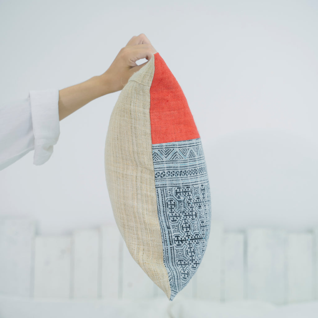 Hmong Red Patchwork Batik Pillow Cover - Hand-Drawn Beeswax Brocade - One-of-a-Kind Hill Tribe Artisan Cushion