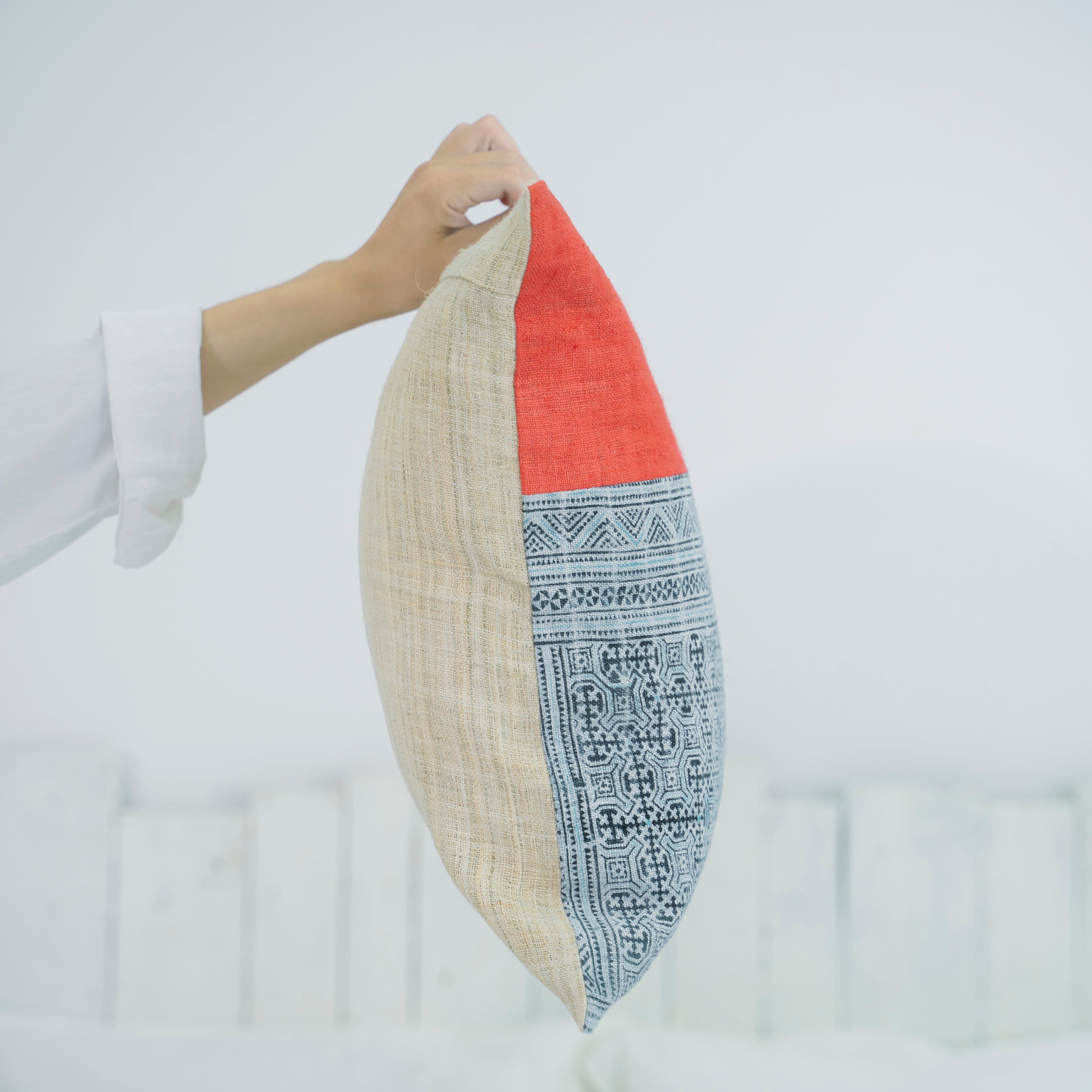 Hmong Red Patchwork Batik Pillow Cover - Hand-Drawn Beeswax Brocade - One-of-a-Kind Hill Tribe Artisan Cushion