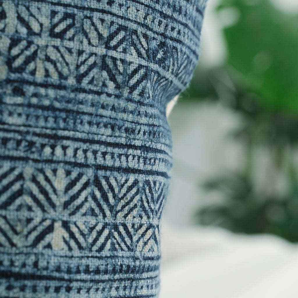 Hmong Full Batik Pillow Cover - Hand-Drawn Beeswax Indigo Brocade - Traditional Hill Tribe Artisan Cushion