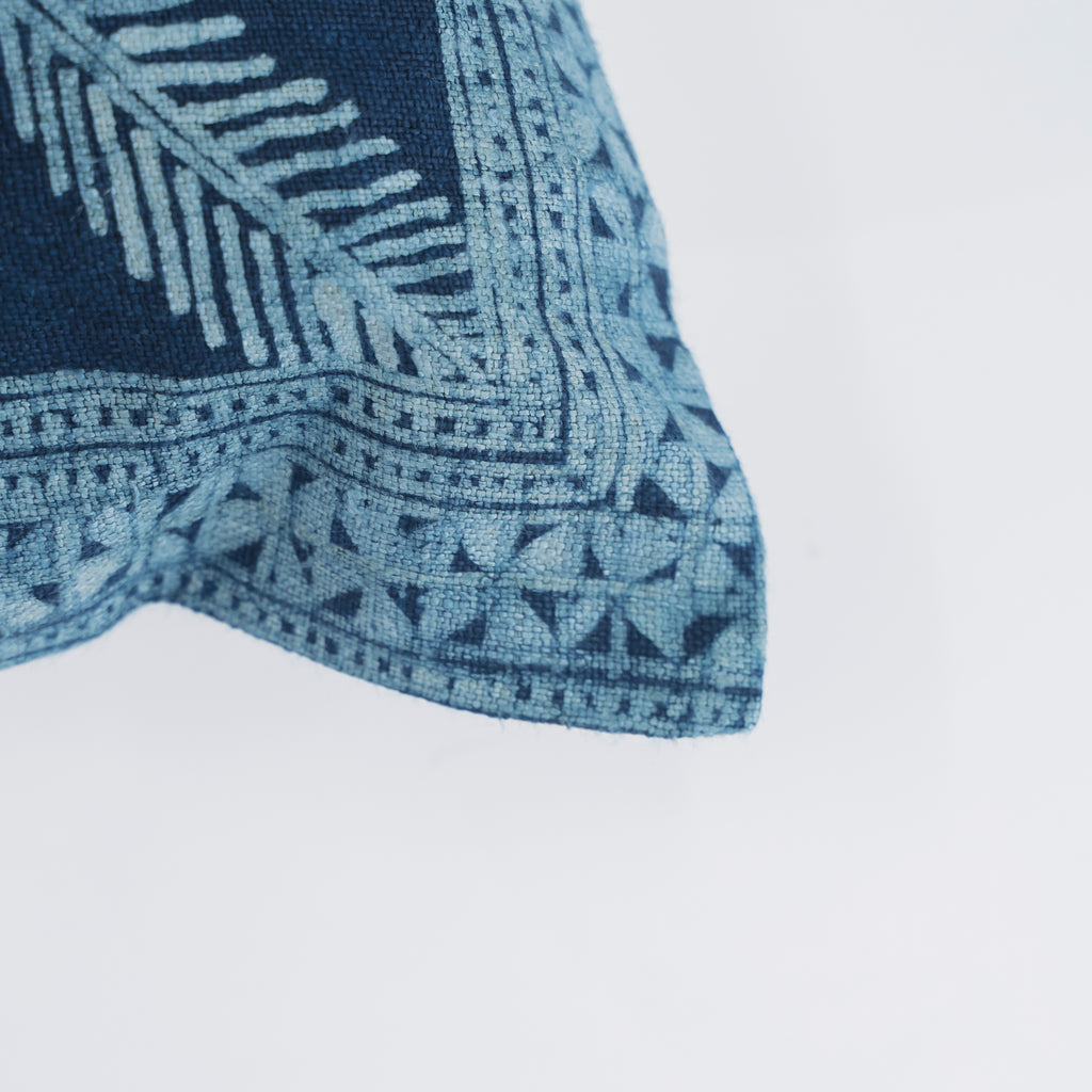 Hmong Grid Pattern Batik Pillow Cover - Full Hand-Drawn Beeswax Indigo Brocade - Hill Tribe Artisan Cushion