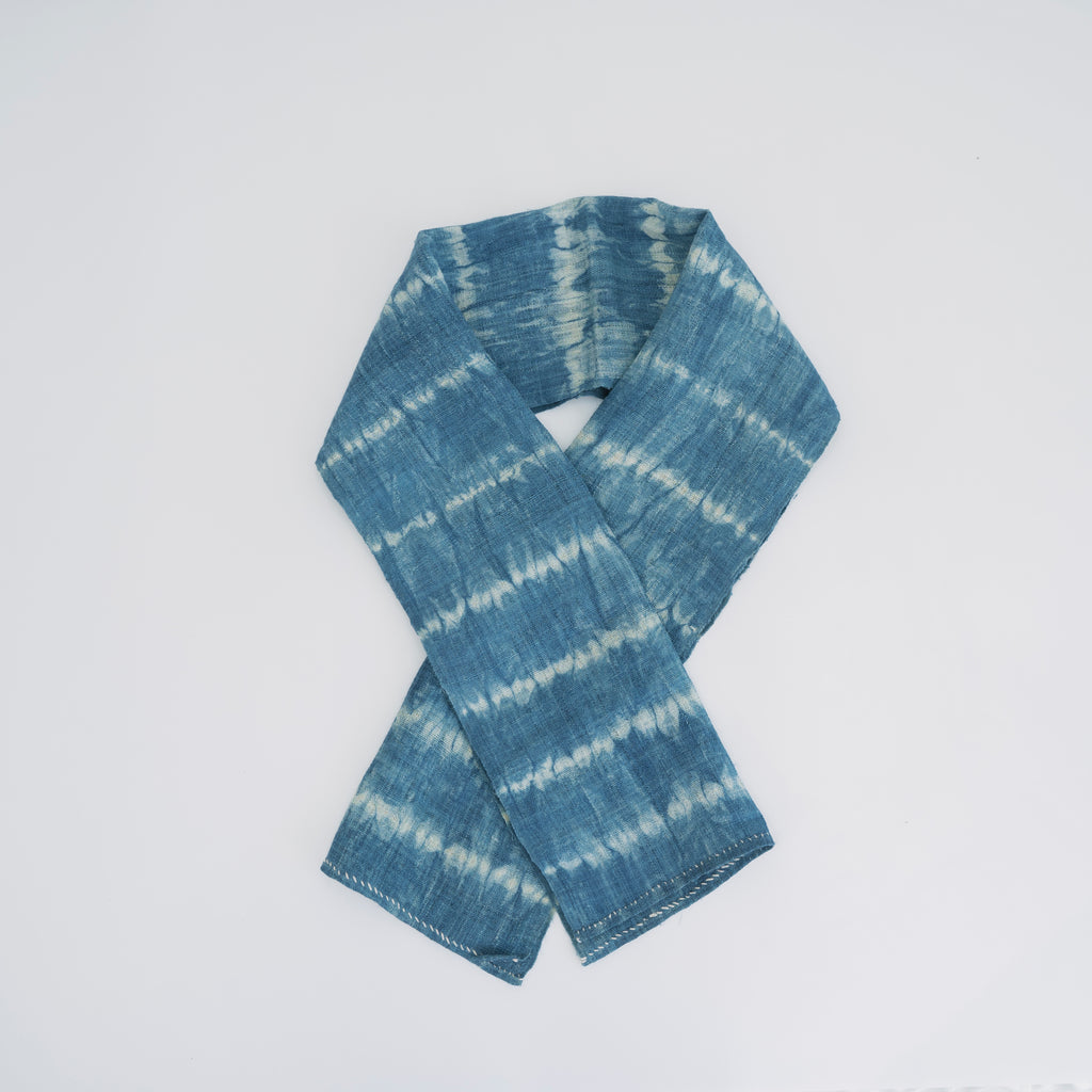 Hmong Wave Pattern Indigo Scarf - Hand-Dyed Brocade Shawl - One-of-a-Kind Hill Tribe Artisan Wrap