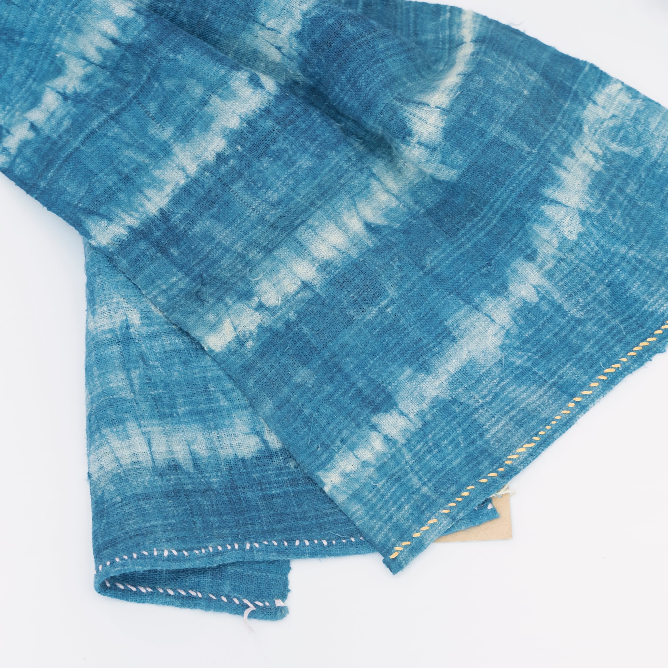Hmong Horizontal Stripe Indigo Linen Scarf - Hand-Dyed Ethnic Brocade Shawl - Hill Tribe Artisan Wrap