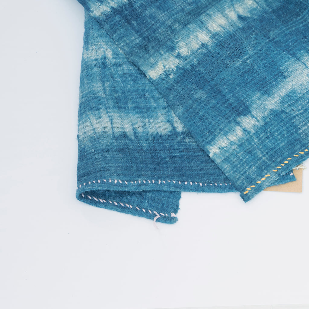 Hmong Horizontal Stripe Indigo Linen Scarf - Hand-Dyed Ethnic Brocade Shawl - Hill Tribe Artisan Wrap