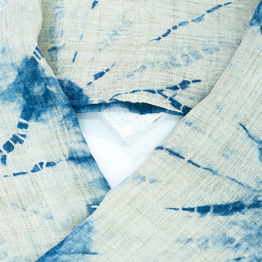 Hmong Sunburst Tie-Dye Indigo Scarf - Hand-Dyed Natural Brocade Shawl - One-of-a-Kind Hill Tribe Artisan Wrap