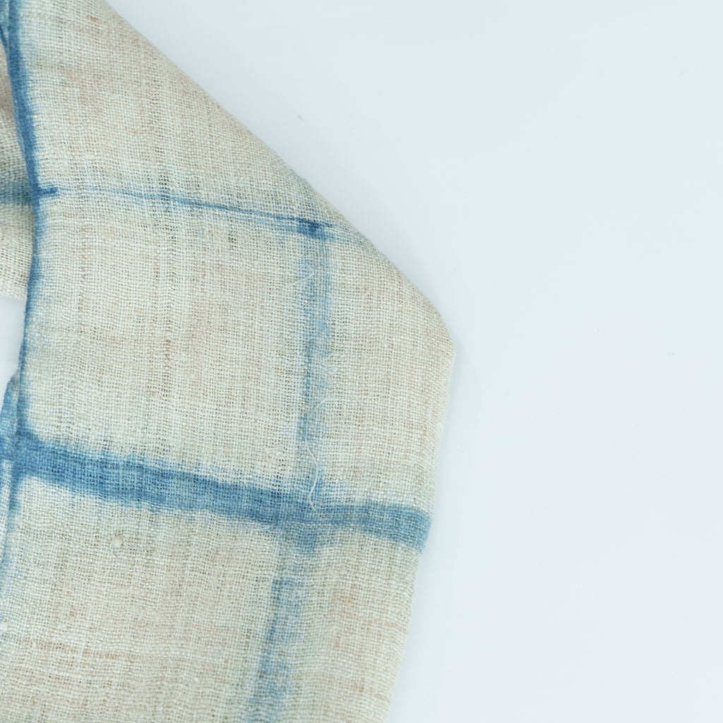 Hmong Grid & Marble Indigo Scarf - Hand-Dyed Dual Pattern Natural Brocade Shawl - Hill Tribe Artisan Wrap