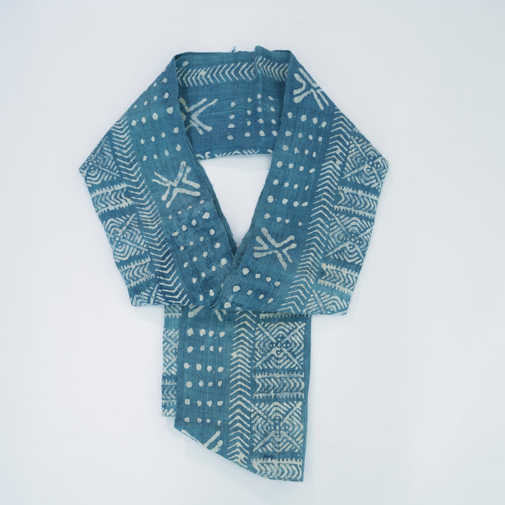 Hmong Beeswax Batik Indigo Scarf - Hand-Drawn Cotton Brocade Shawl - One-of-a-Kind Hill Tribe Artisan Wrap