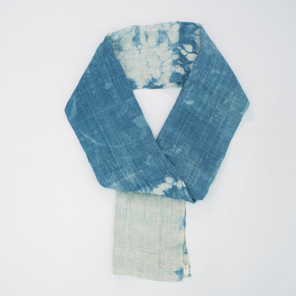 Hmong Free-Form Splash Indigo Scarf - Hand-Dyed Natural Fiber Brocade Shawl - One-of-a-Kind Hill Tribe Artisan Wrap