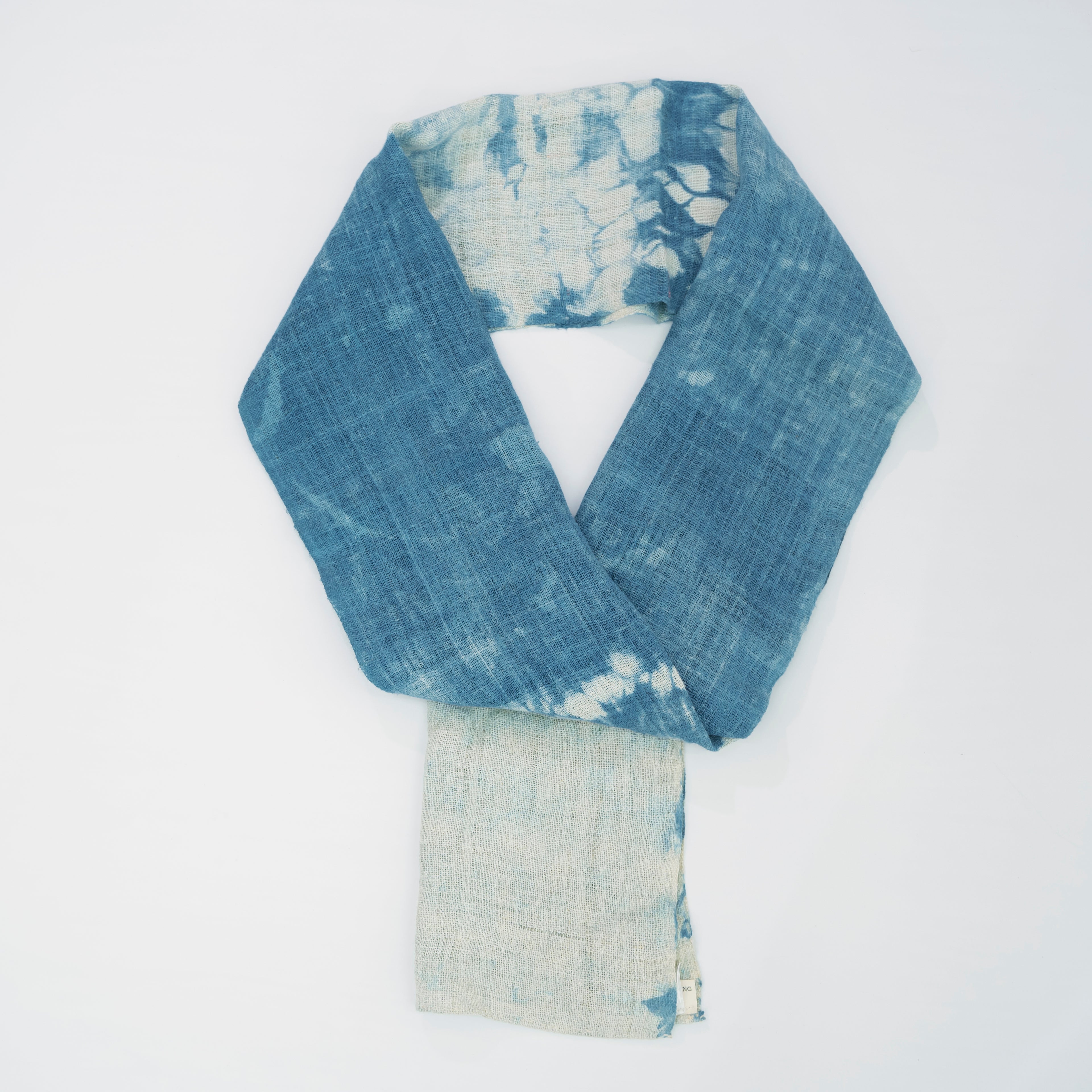 Hmong Free-Form Splash Indigo Scarf - Hand-Dyed Natural Fiber Brocade Shawl - One-of-a-Kind Hill Tribe Artisan Wrap