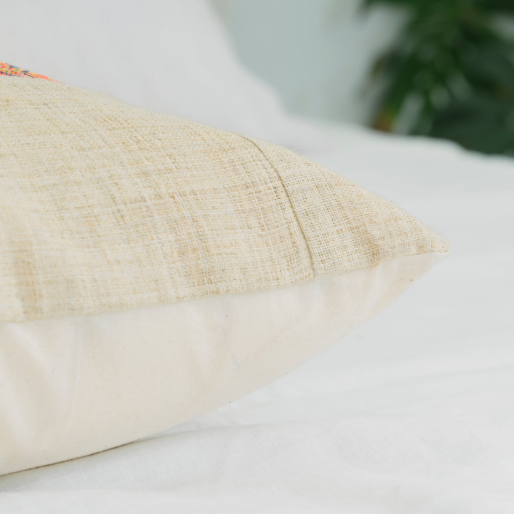 Hmong Colorful Embroidered Pillow Cover - Hand-Woven Tribal Brocade - One-of-a-Kind Hill Tribe Artisan Cushion