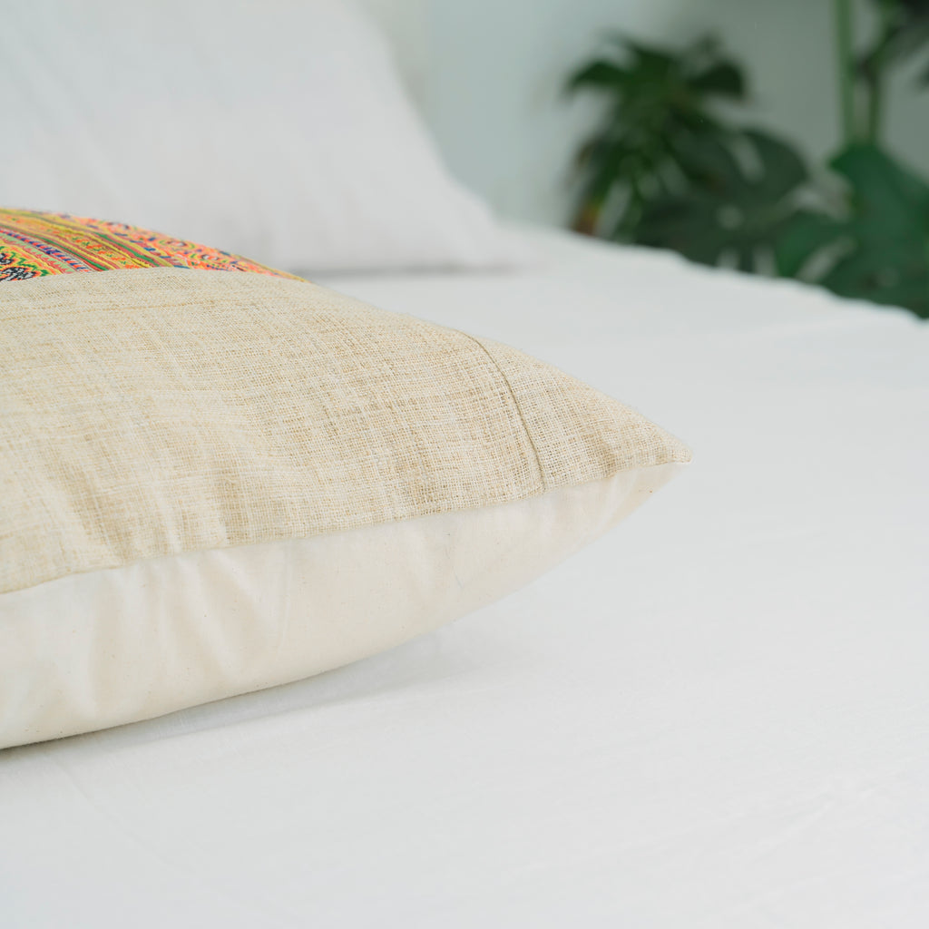 Hmong Colorful Embroidered Pillow Cover - Hand-Woven Tribal Brocade - One-of-a-Kind Hill Tribe Artisan Cushion