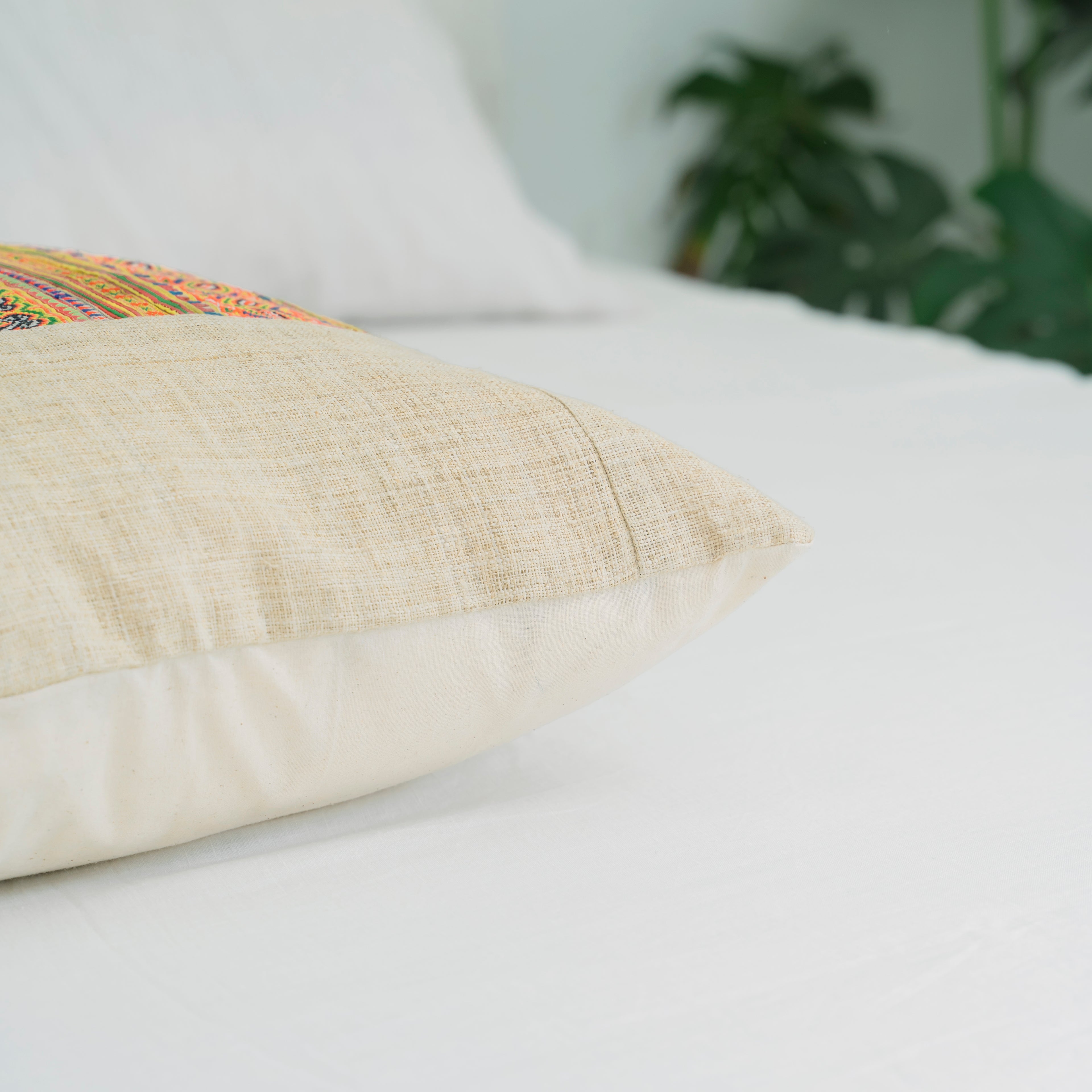 Hmong Colorful Embroidered Pillow Cover - Hand-Woven Tribal Brocade - One-of-a-Kind Hill Tribe Artisan Cushion