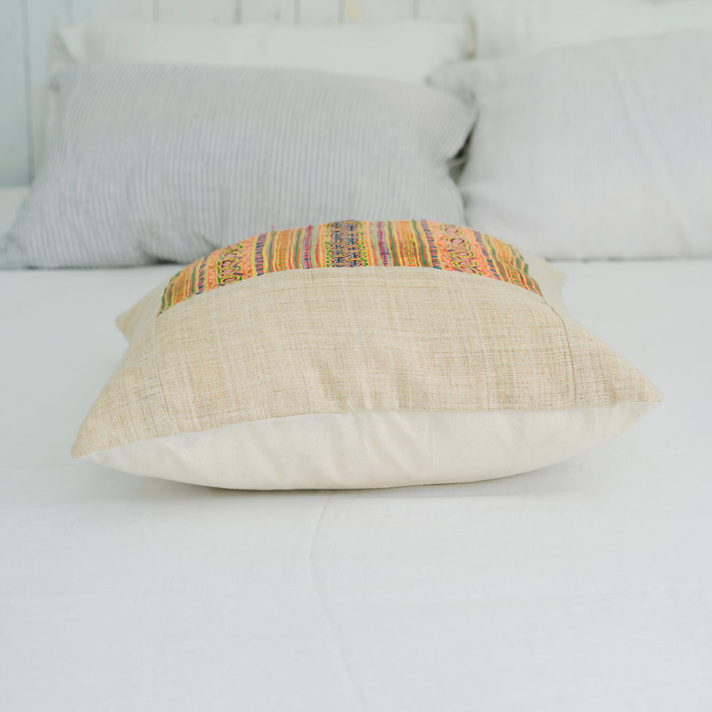 Hmong Colorful Embroidered Pillow Cover - Hand-Woven Tribal Brocade - One-of-a-Kind Hill Tribe Artisan Cushion