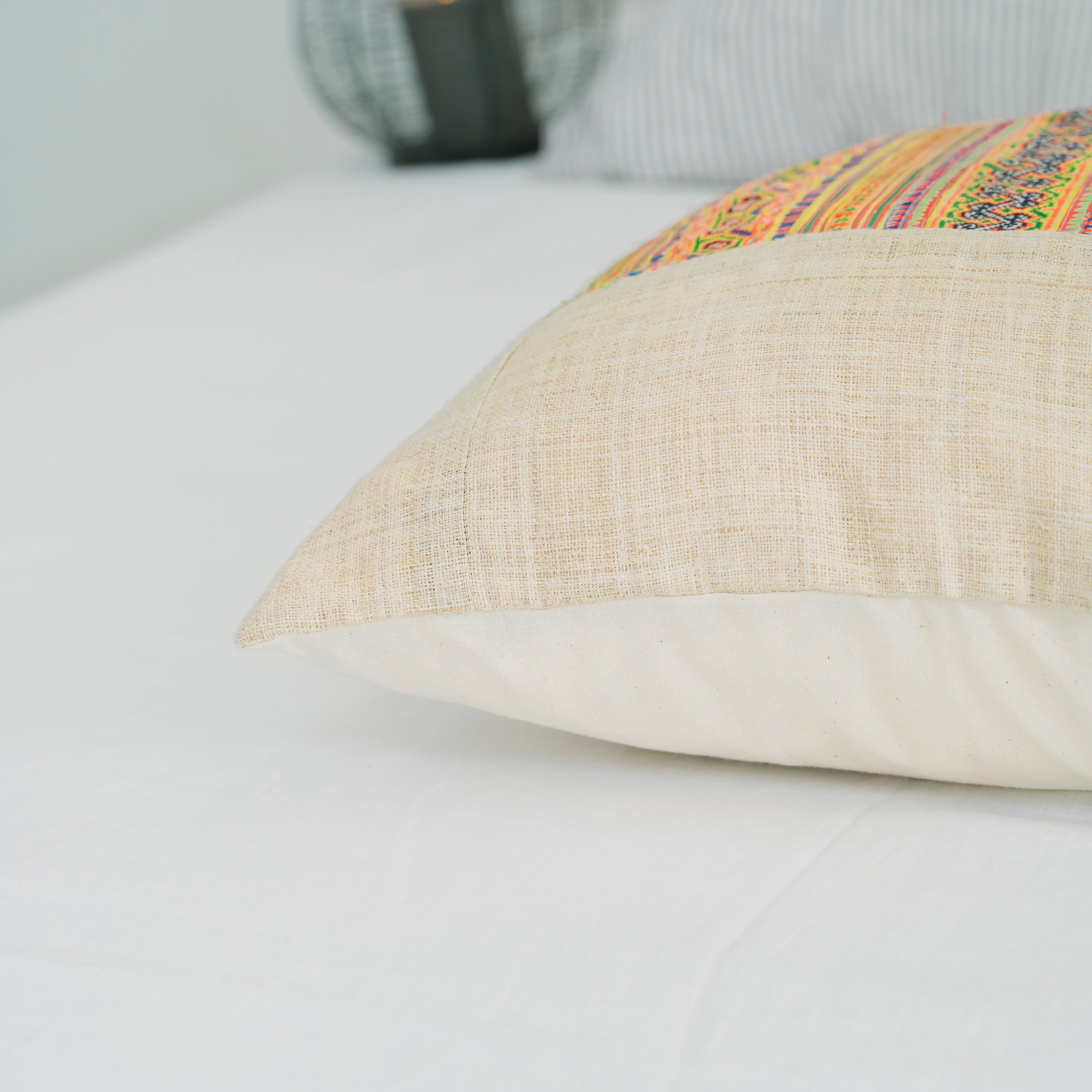 Hmong Colorful Embroidered Pillow Cover - Hand-Woven Tribal Brocade - One-of-a-Kind Hill Tribe Artisan Cushion