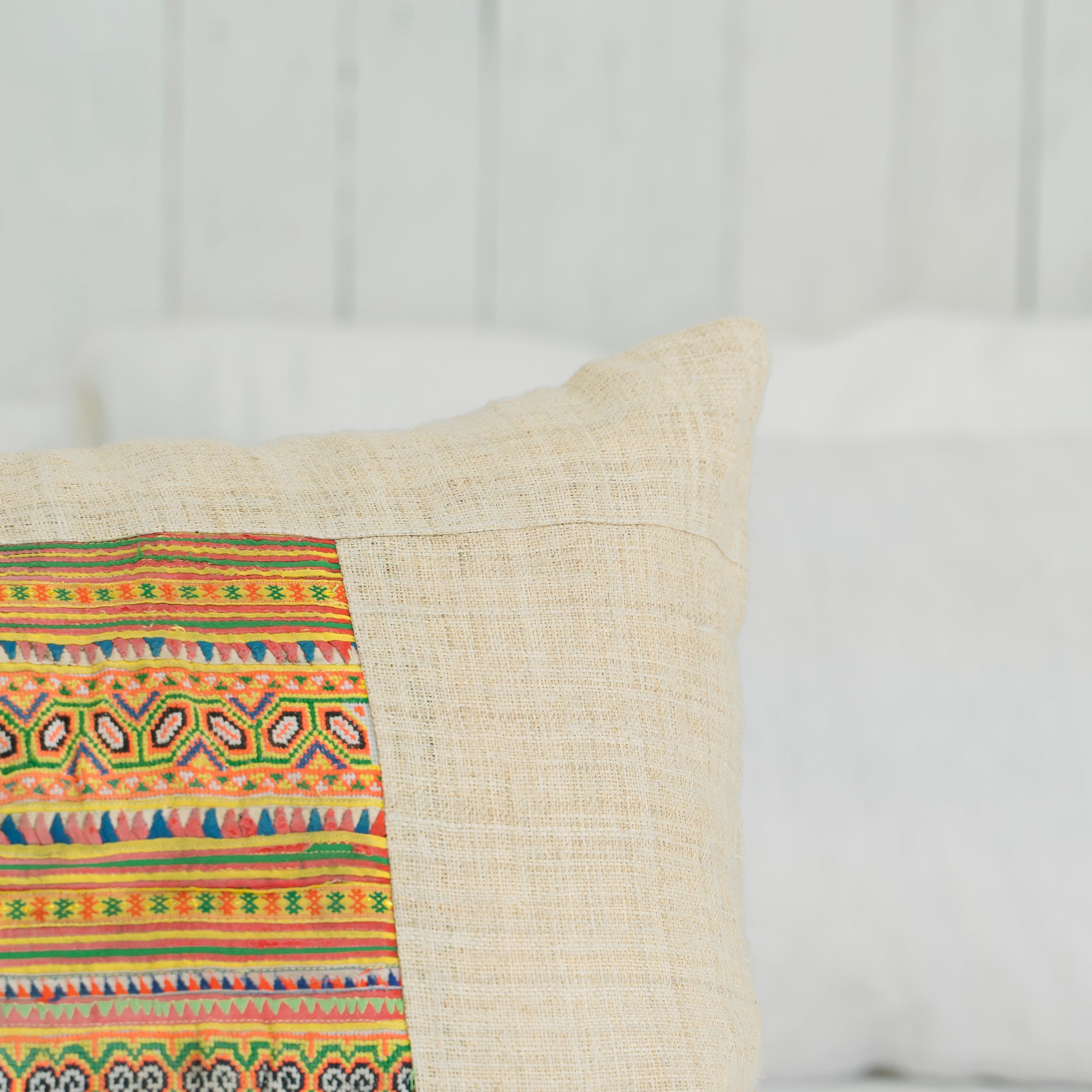 Hmong Colorful Embroidered Pillow Cover - Hand-Woven Tribal Brocade - One-of-a-Kind Hill Tribe Artisan Cushion