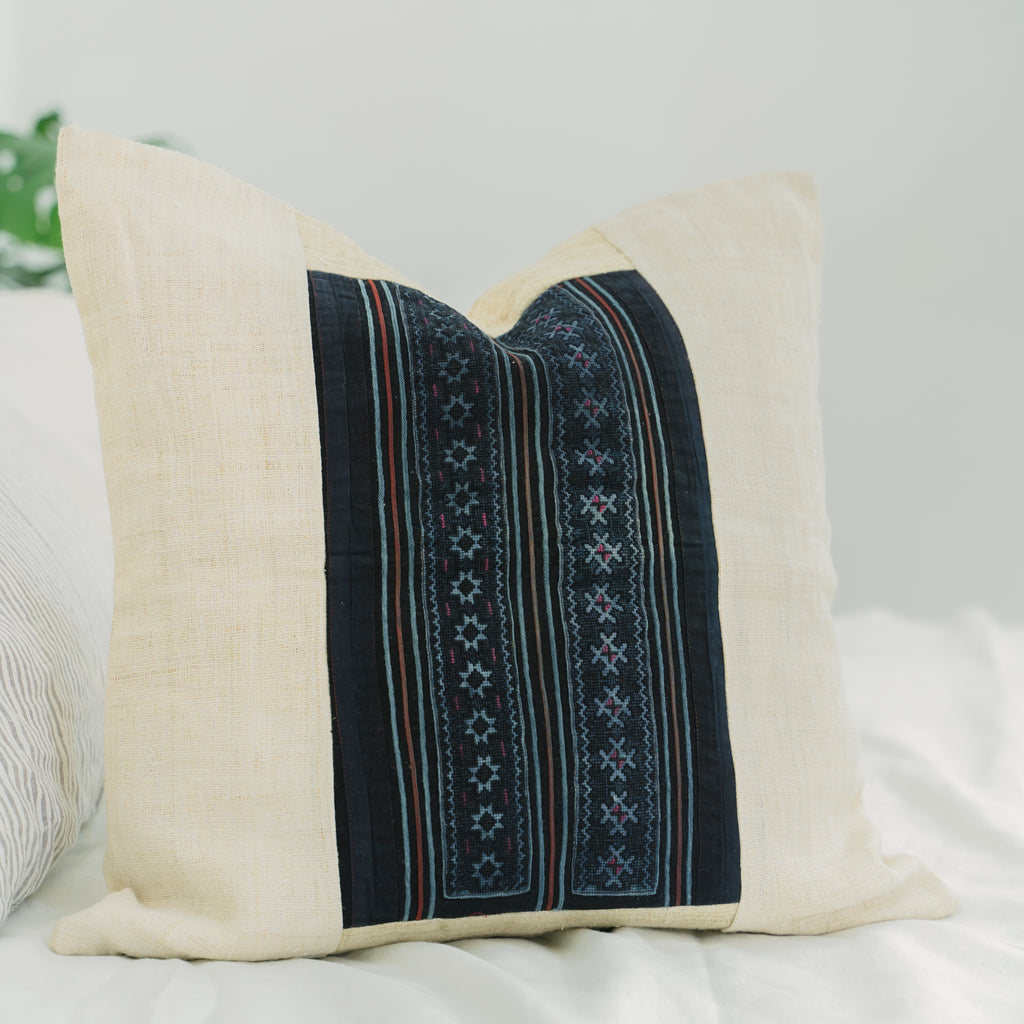 Hmong Star Embroidered Pillow Cover - Hand-Stitched Brocade Cushion - One-of-a-Kind Hill Tribe Artisan Home Decor