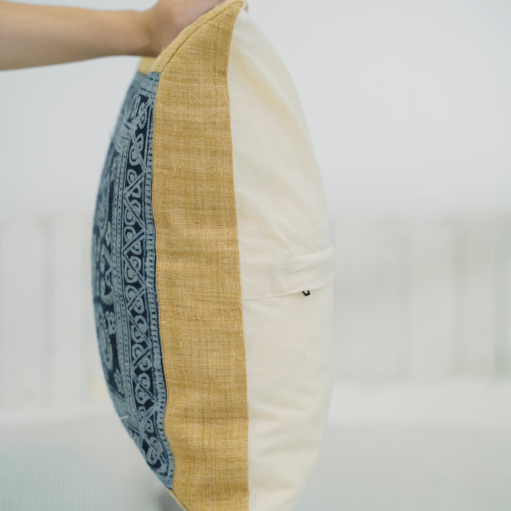 Hmong Mustard Yellow Batik Pillow Cover - Hand-Drawn Beeswax Brocade - One-of-a-Kind Hill Tribe Artisan Cushion