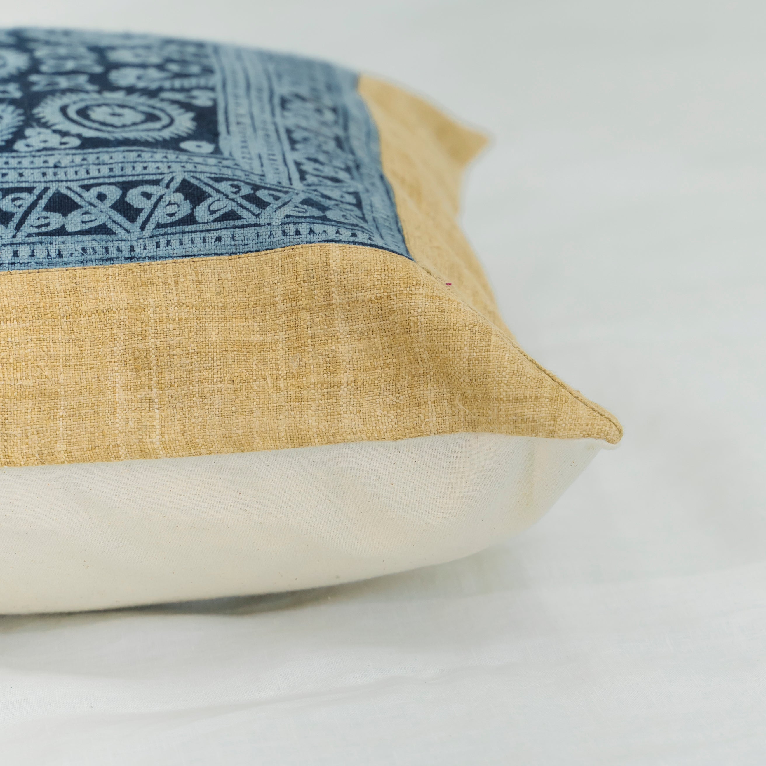 Hmong Mustard Yellow Batik Pillow Cover - Hand-Drawn Beeswax Brocade - One-of-a-Kind Hill Tribe Artisan Cushion