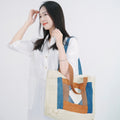 Hmong Diamond Embroidered Tote Bag - Hand-Stitched Natural Brocade with Indigo Accent - Hill Tribe Artisan Shoulder Bag