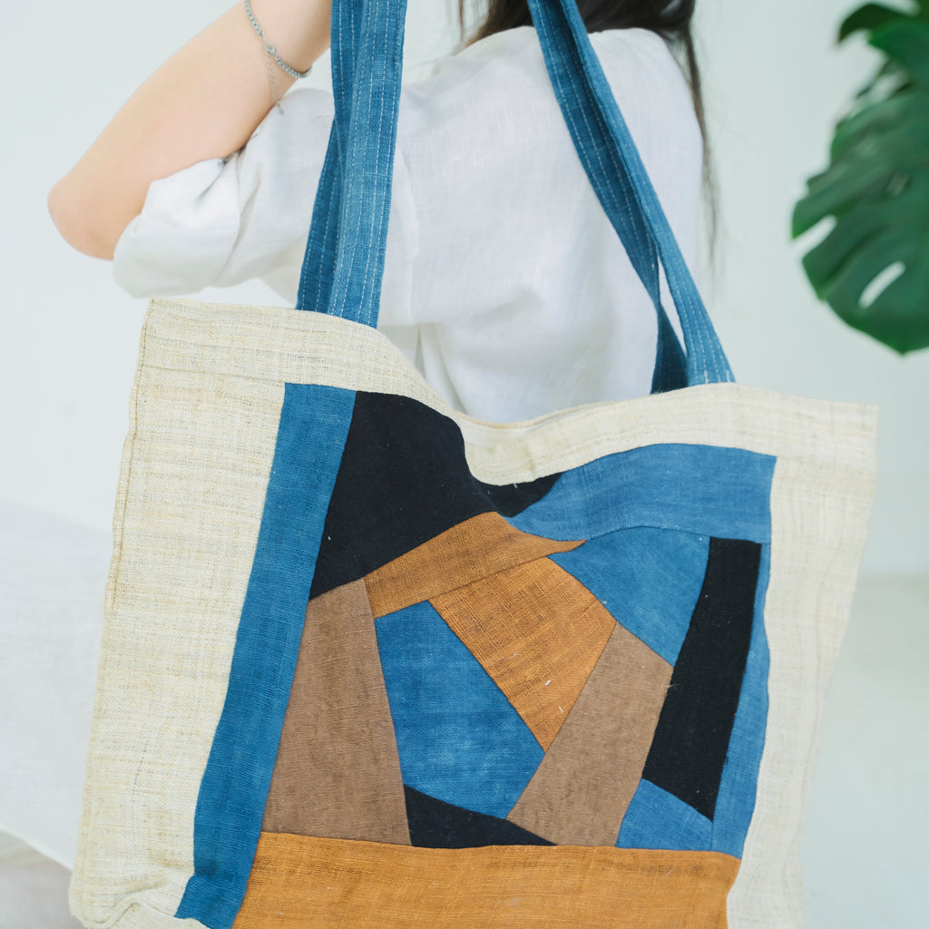 Handmade Ethnic Patchwork Tote Bag - Artisan Brocade Shoulder Bag with Geometric Tribal Patterns