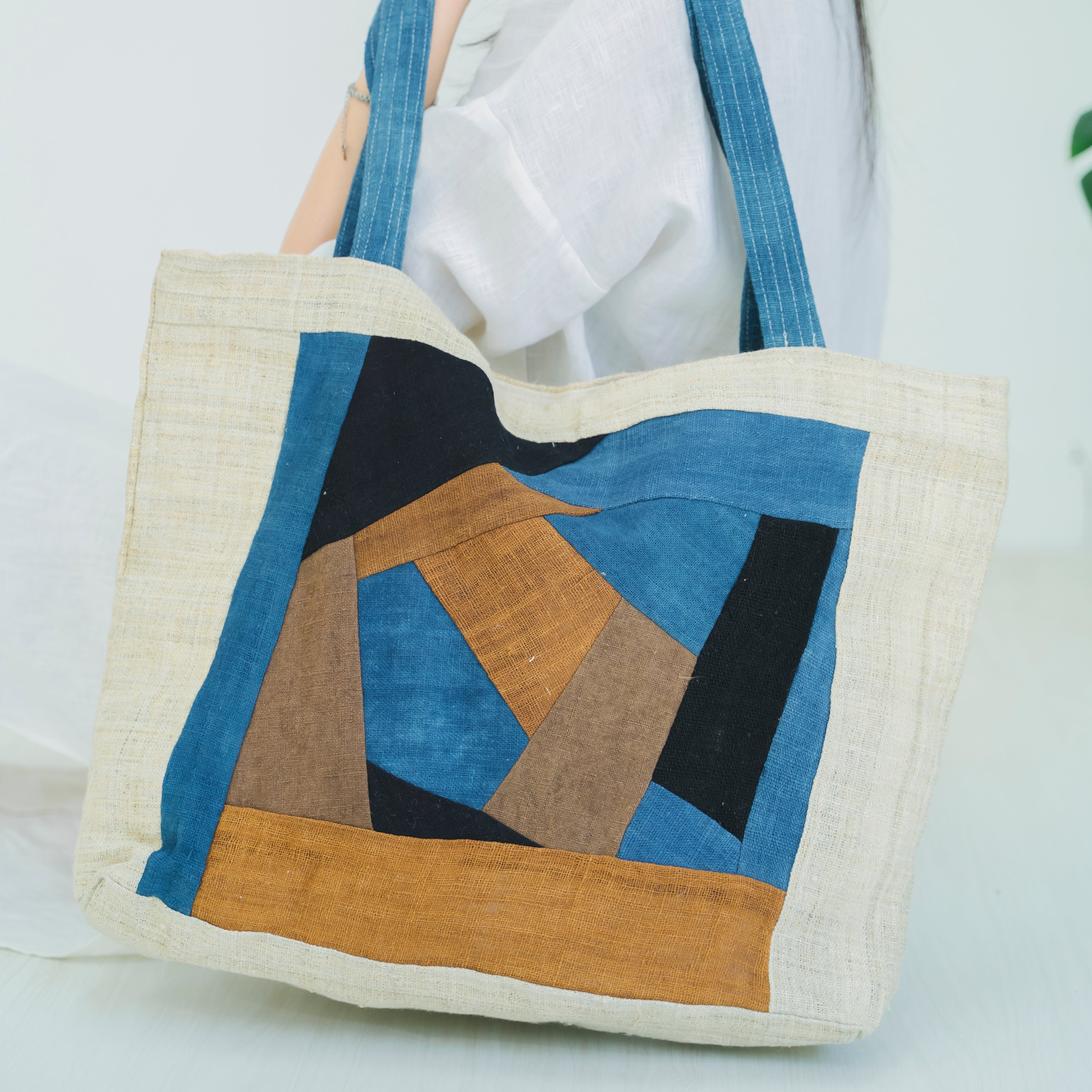 Handmade Ethnic Patchwork Tote Bag - Artisan Brocade Shoulder Bag with Geometric Tribal Patterns