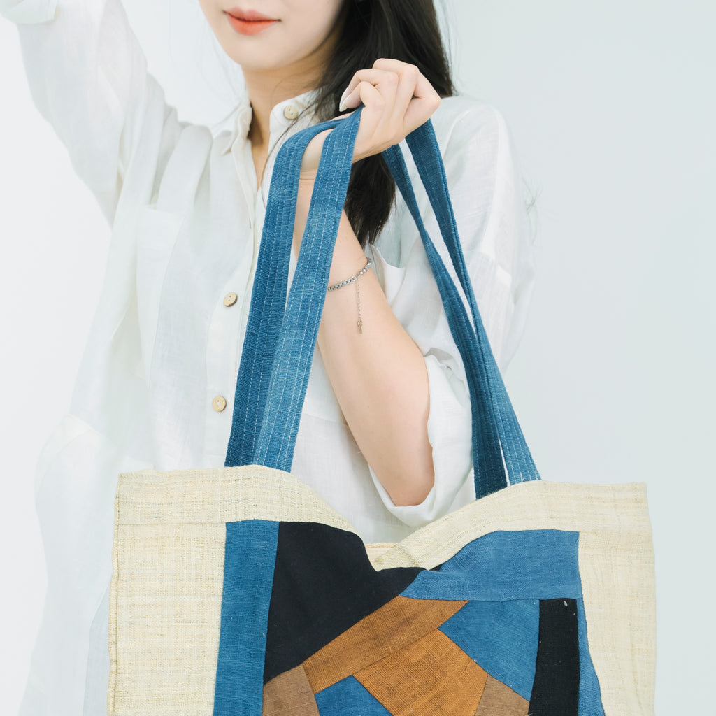 Handmade Ethnic Patchwork Tote Bag - Artisan Brocade Shoulder Bag with Geometric Tribal Patterns