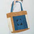 Hmong Earthy Indigo Patchwork Tote Bag - Hand-Sewn Brocade Mosaic - Traditional Hill Tribe Artisan Shoulder Bag